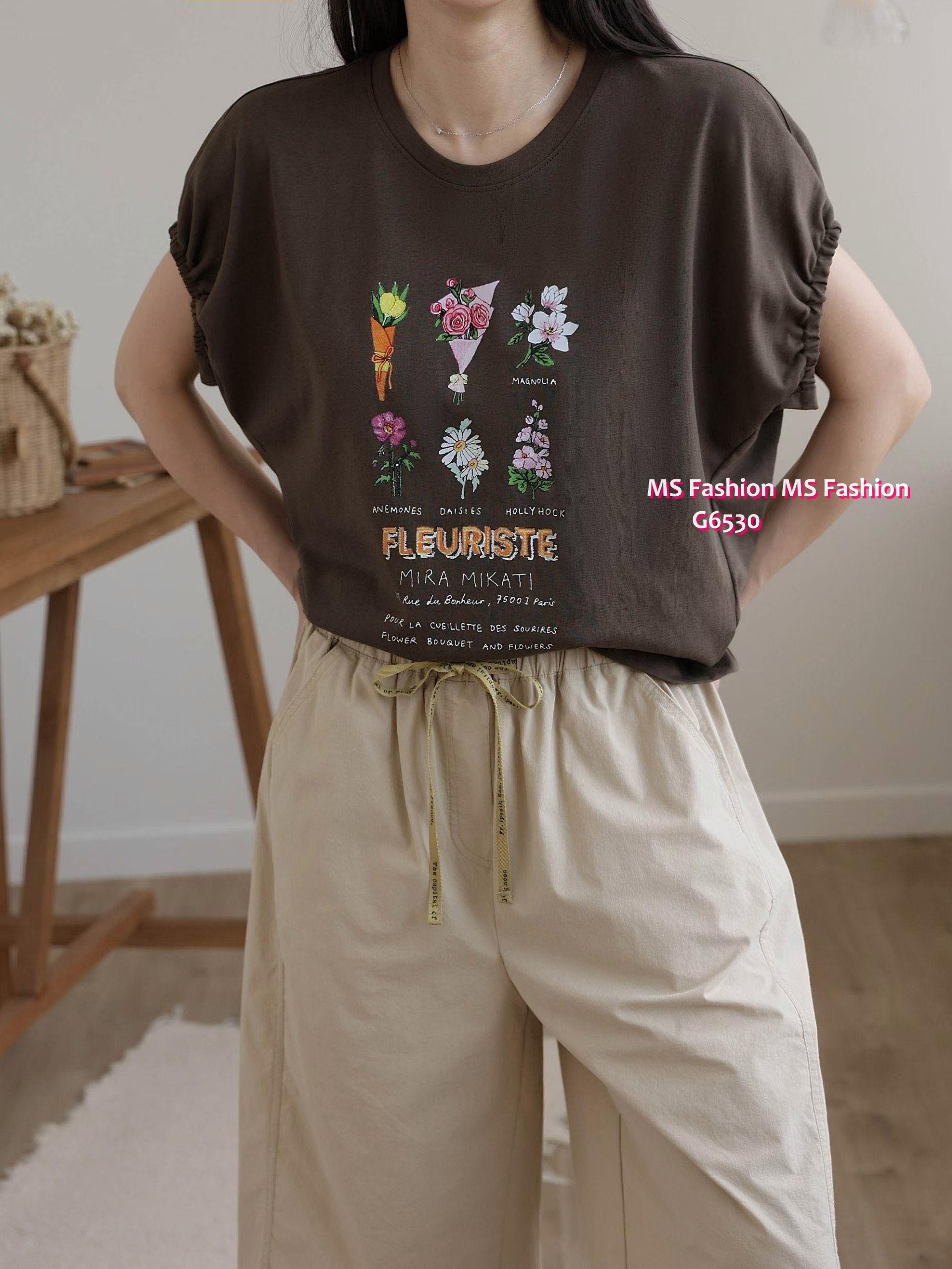 G6552 靚花print橡筋袖top