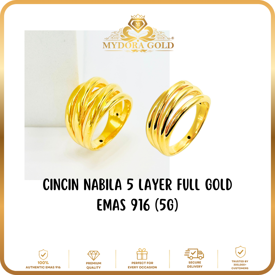 MYDORA Cincin Nabila 5 Layer Full Gold (5G) l EMAS 916/22K