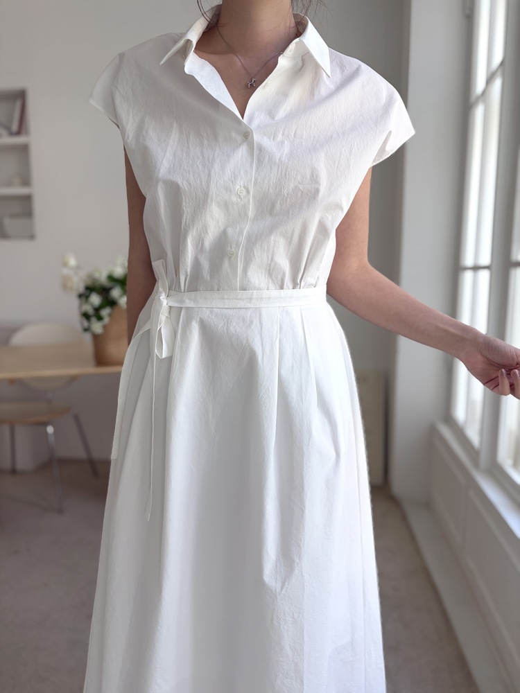Elasticated Waist Shirt Dress (White)
