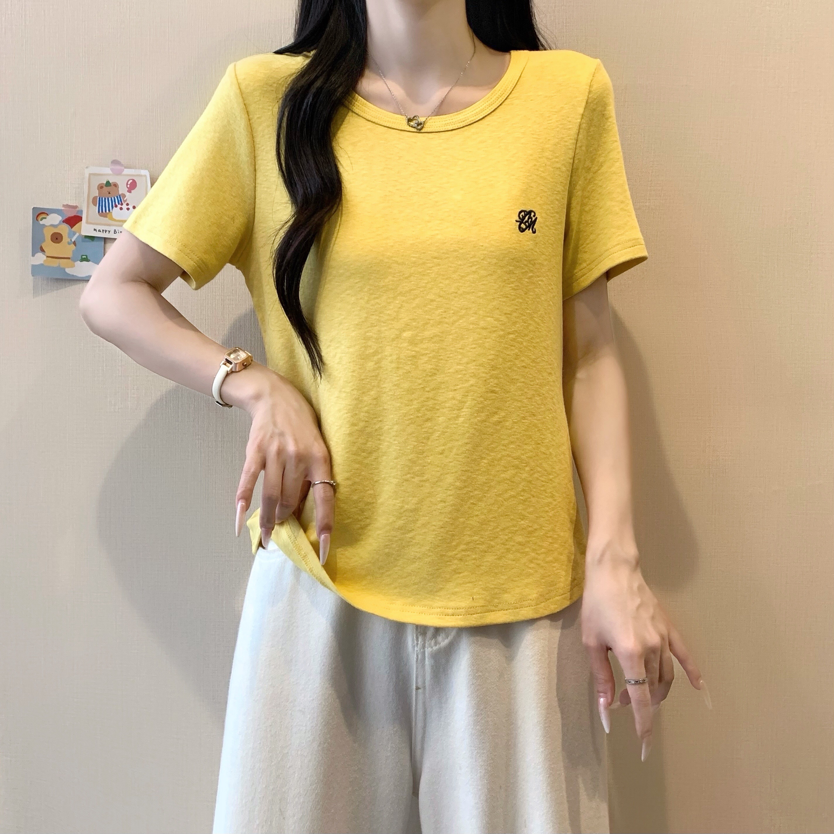 B360(7016) 韩版圆领短袖小刺绣LOGO 5色上衣 