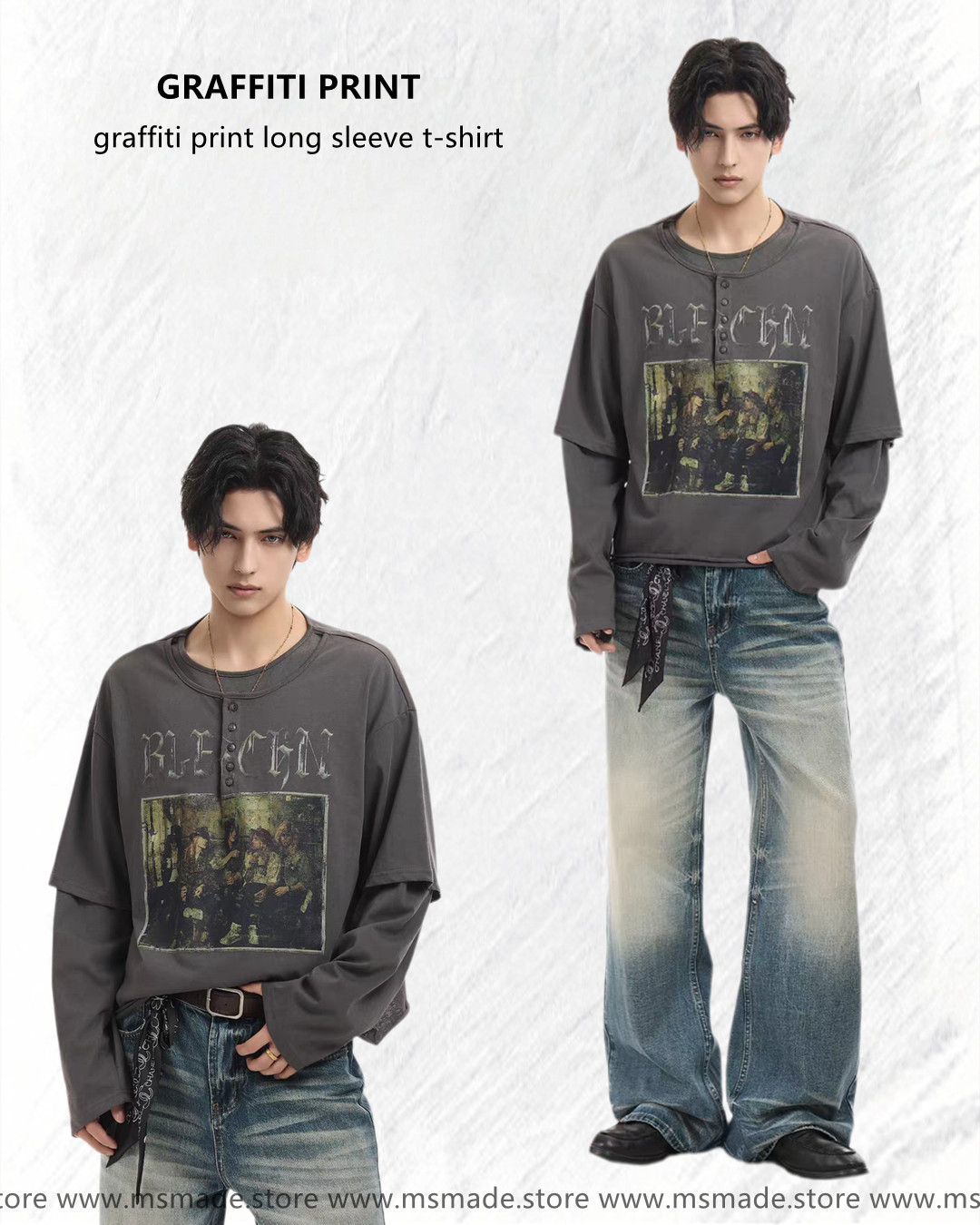 M39人物印花假兩件長袖tee