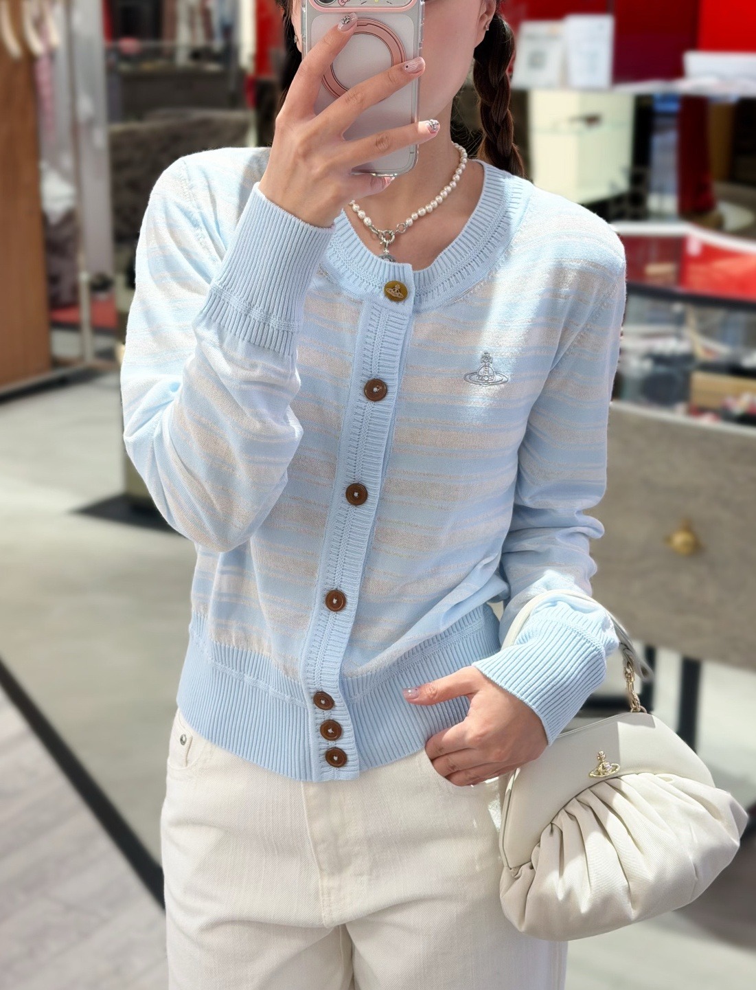 Vivienne Westwood 銀線土星刺繡薄款開襟冷衫