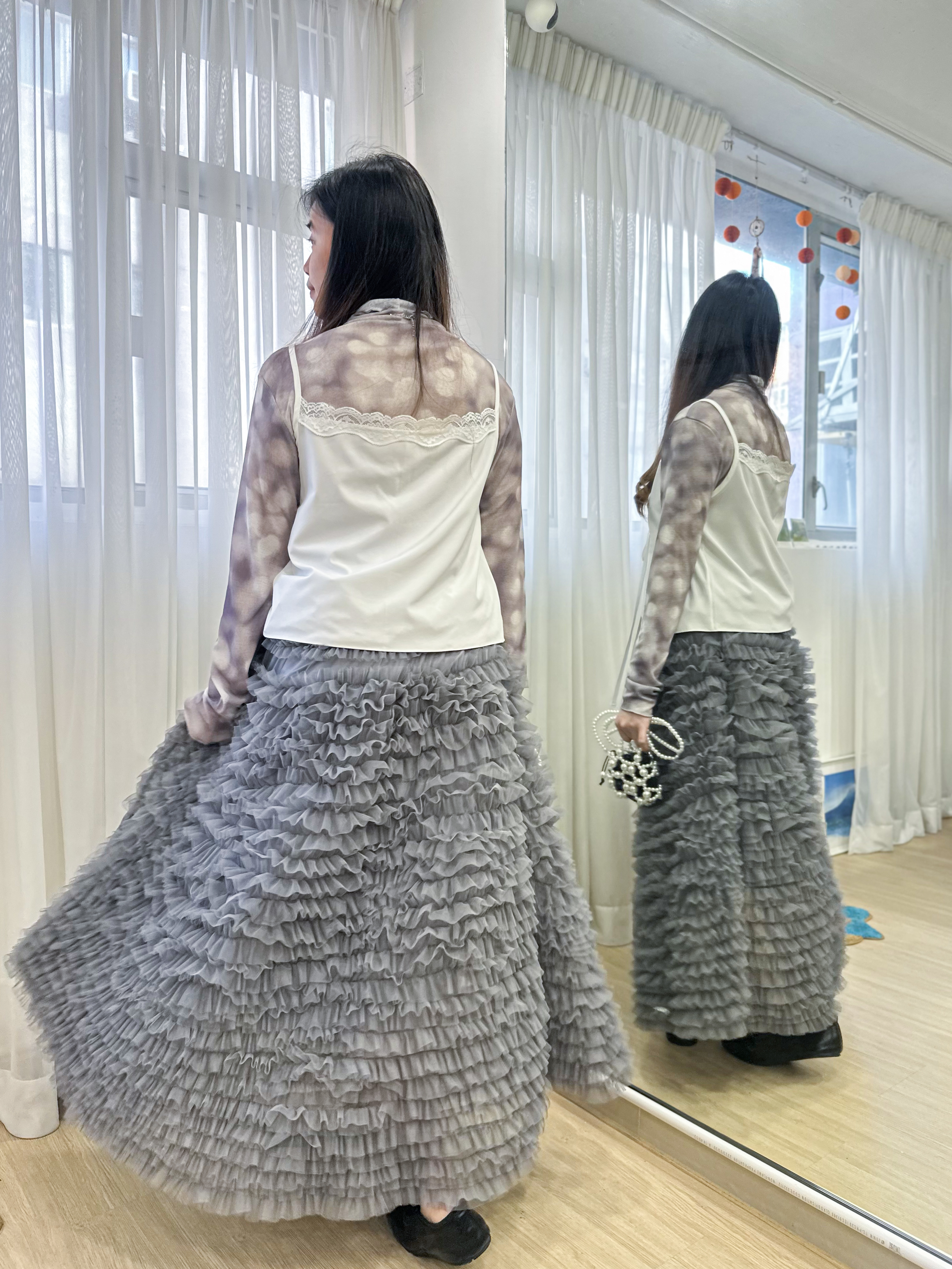高檔藝術風～印花高領上衣 PP0003 - 淺灰色 Light Grey