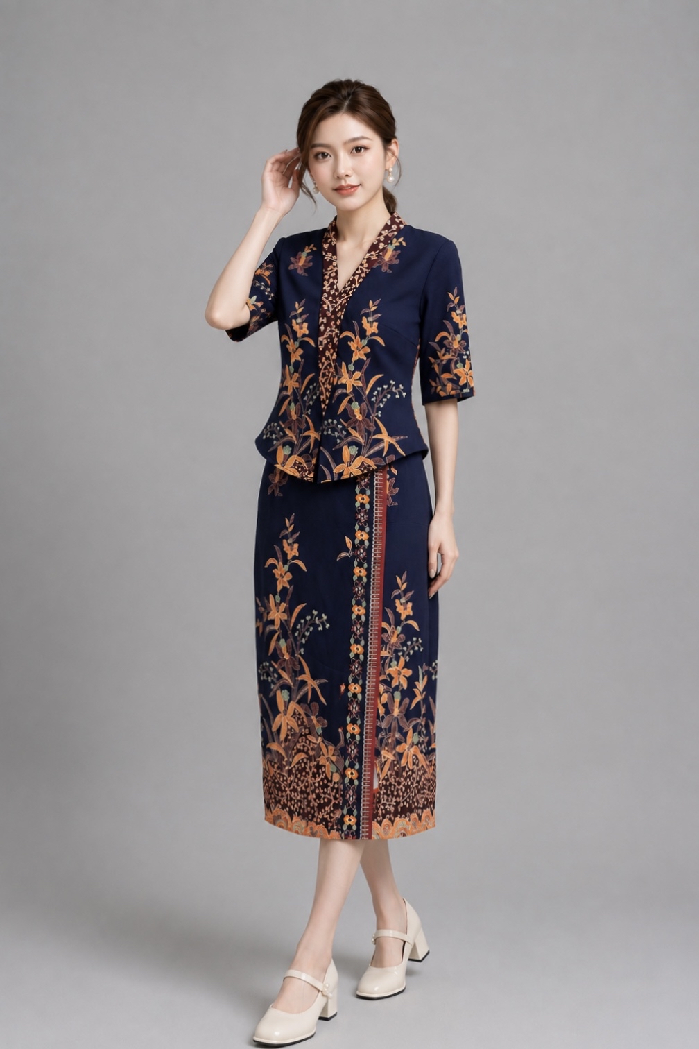 13001 Orient Bloom Printed Maxi Skirt