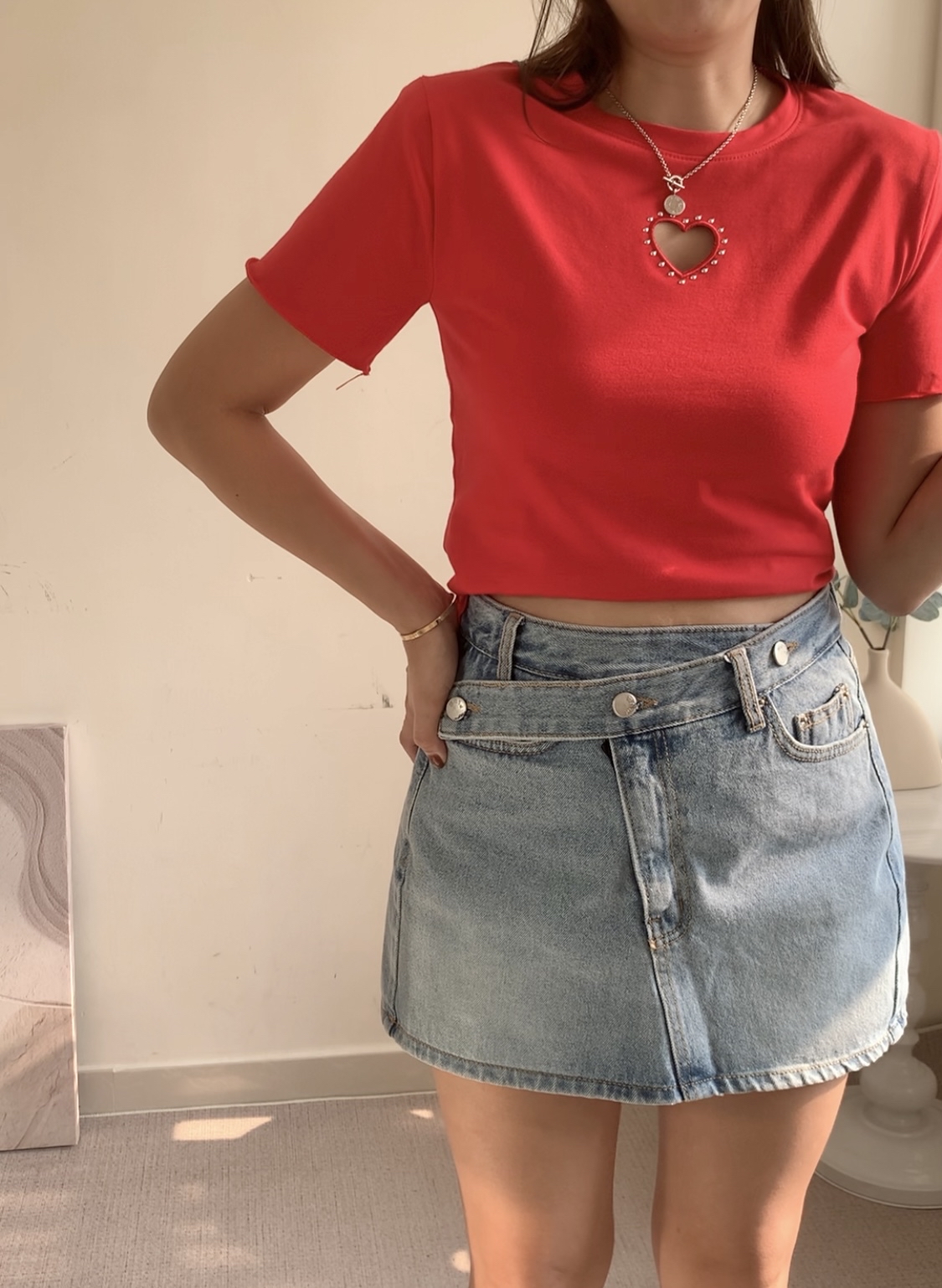 《預 購》KR 斜鈕牛仔裙