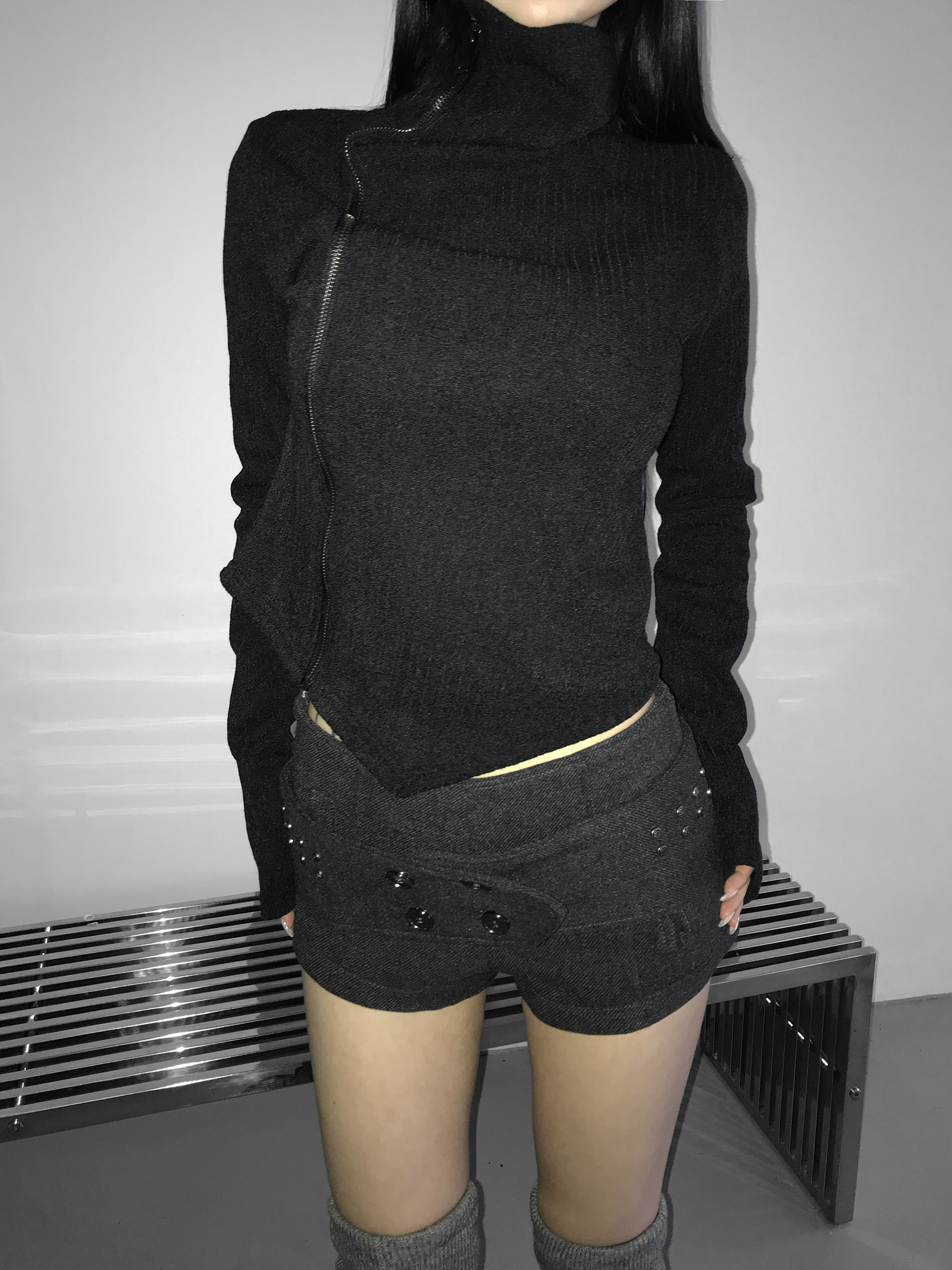 Asymmetric Zip-Up Ribbed Jacket