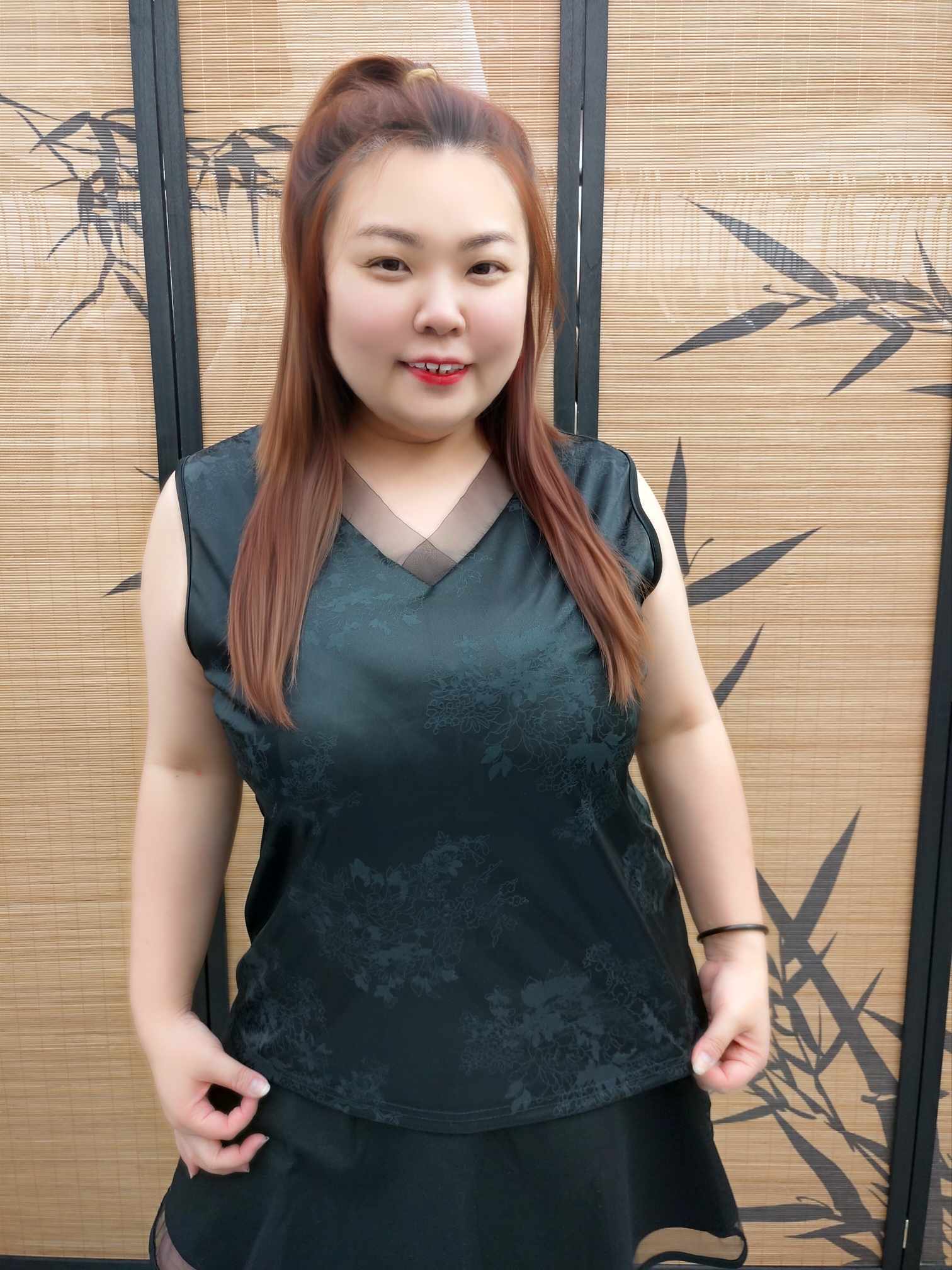 DDE03 拼网纱V领新中式背心