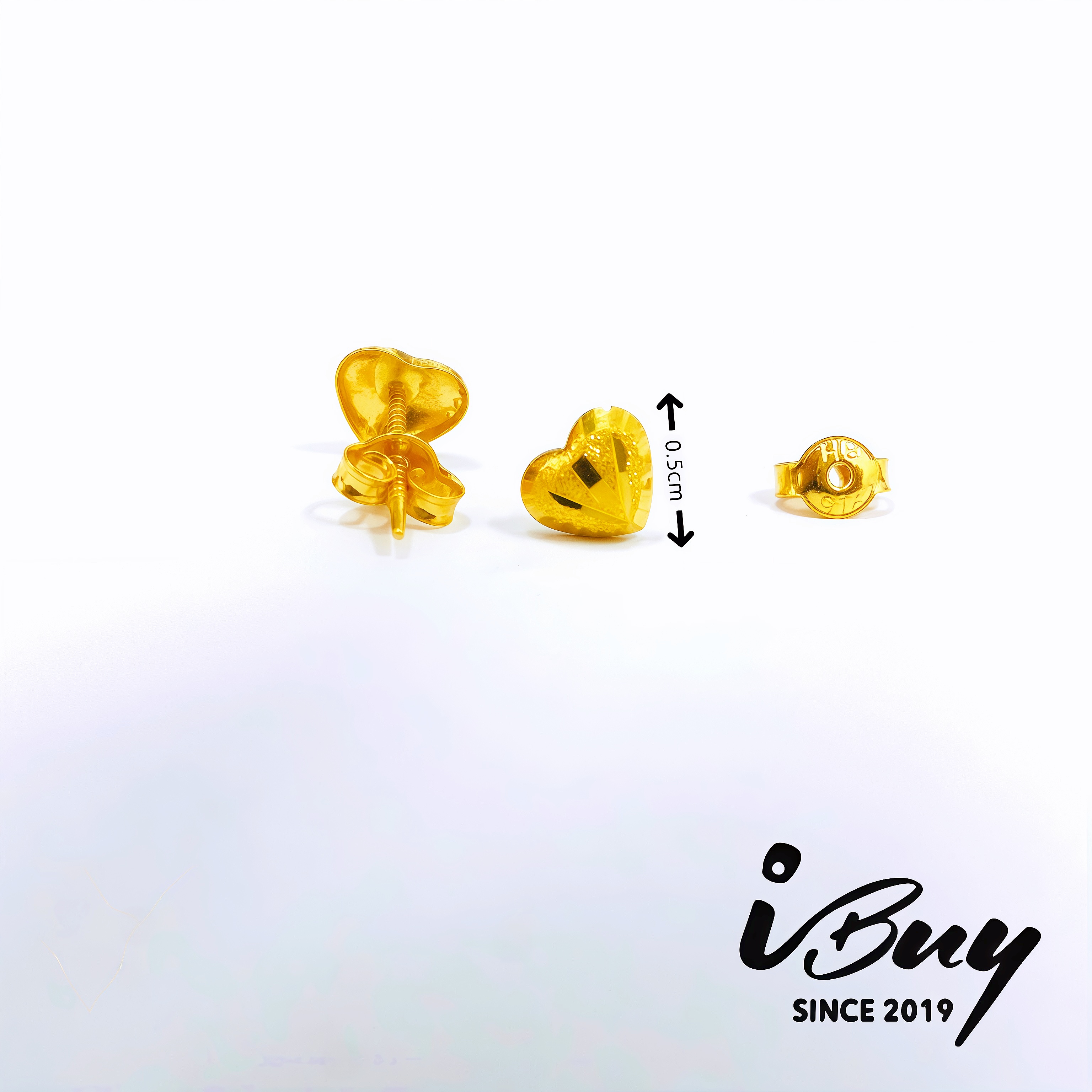 916 GOLD 3 LINE LOVE EAR STUD 916 金 三光行爱心耳钉