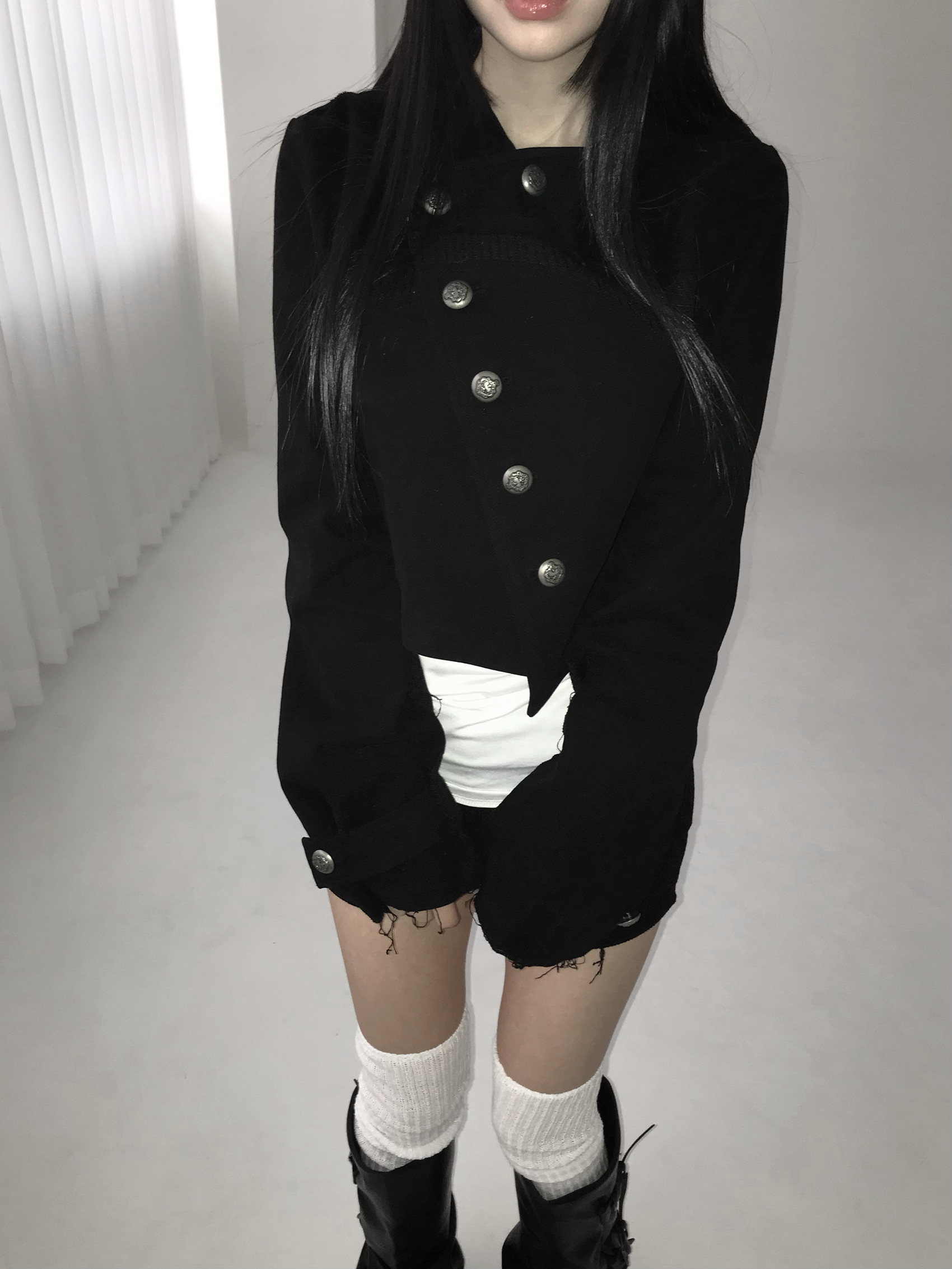 Asymmetric Raw-Edge Hooded Cropped Jacket