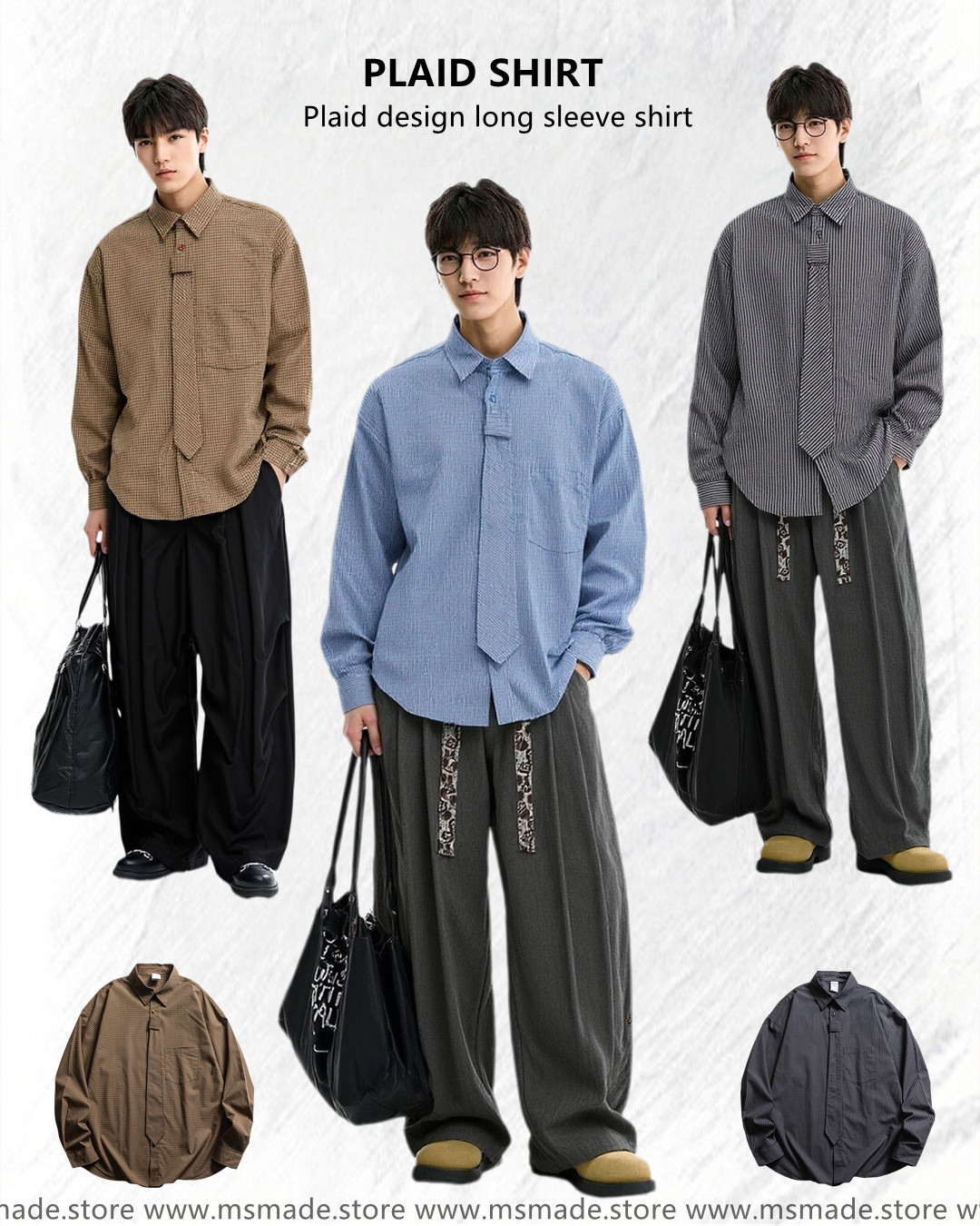 M0425 拆卸領带拼接襯衫