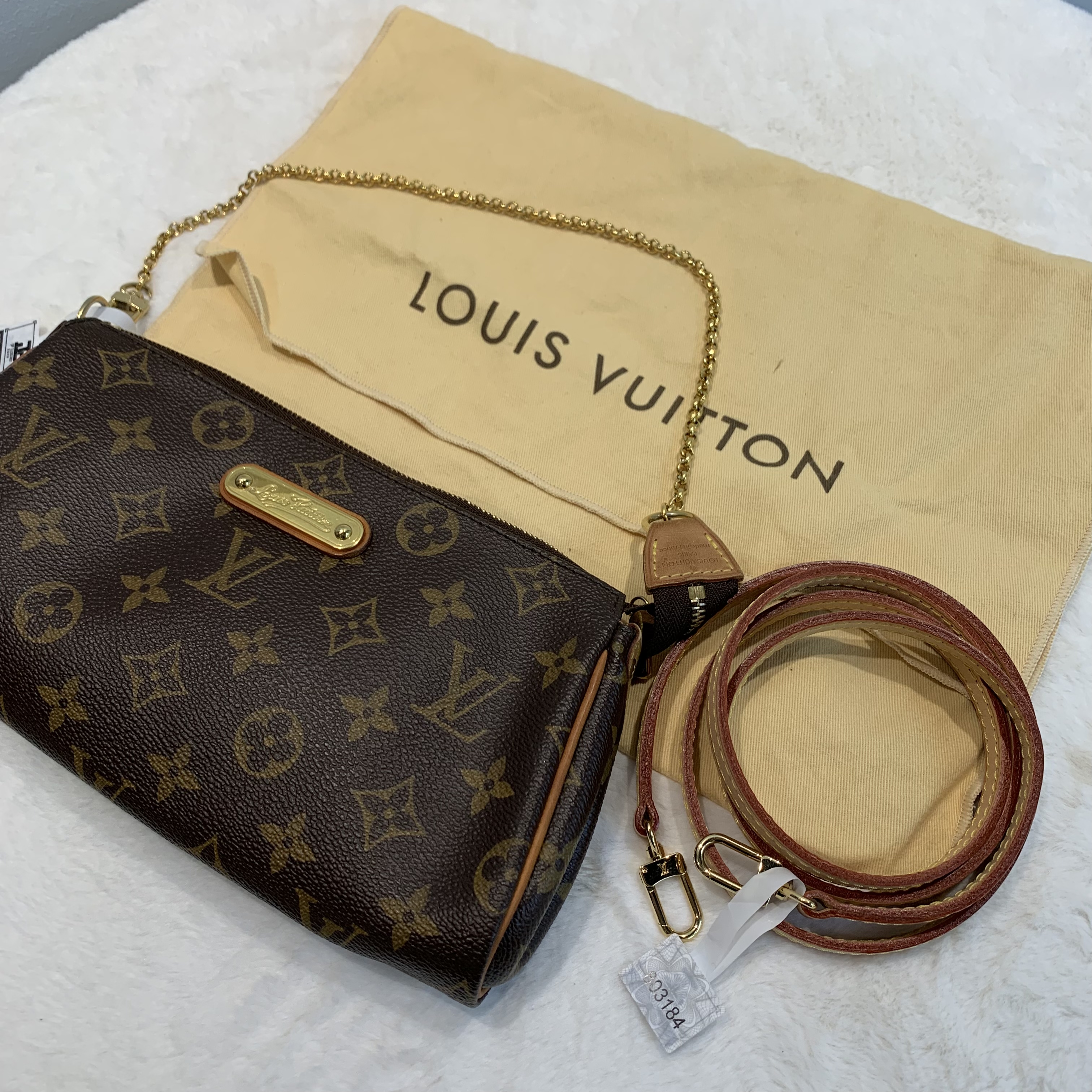 LOUIS VUITTON路易威登 Pochette Eva LV鏈條斜挎包 