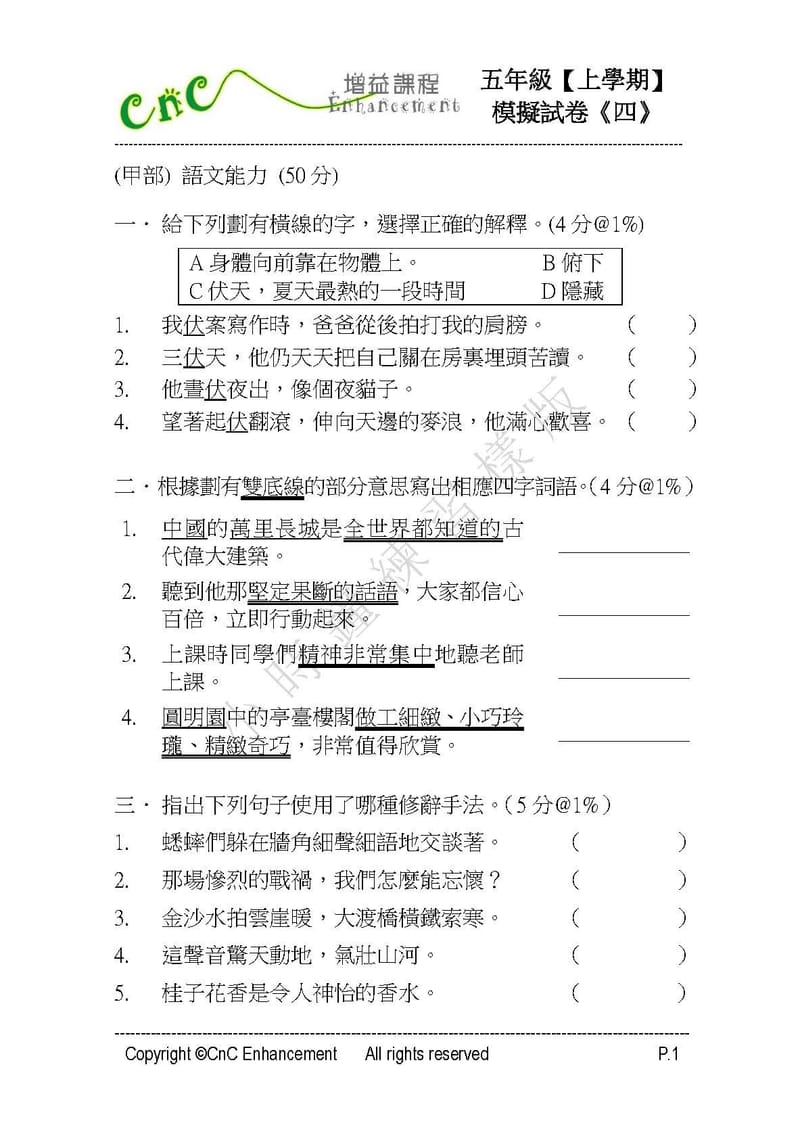 模擬試卷 (五年級)
