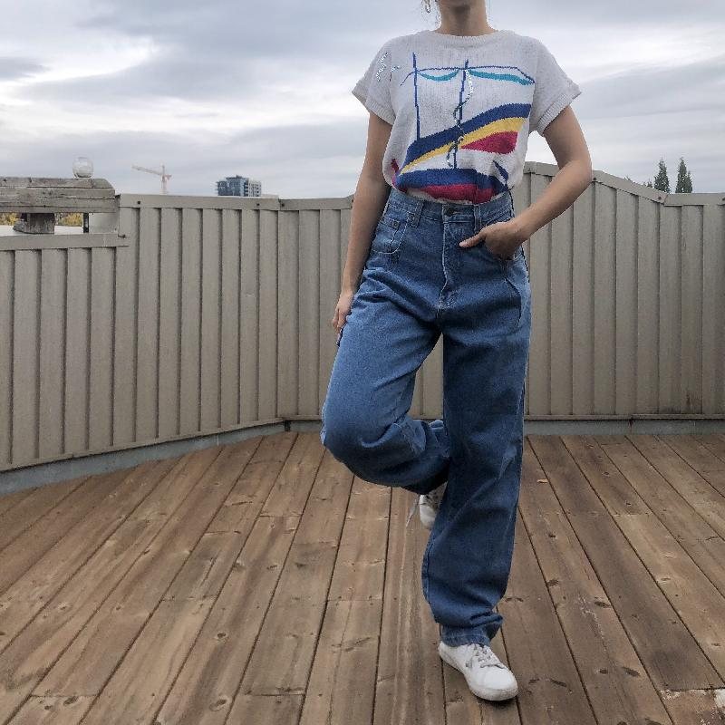 C.a. 1990s Stylish High-Waist Cargo Jeans 100% Cotton (MT927)