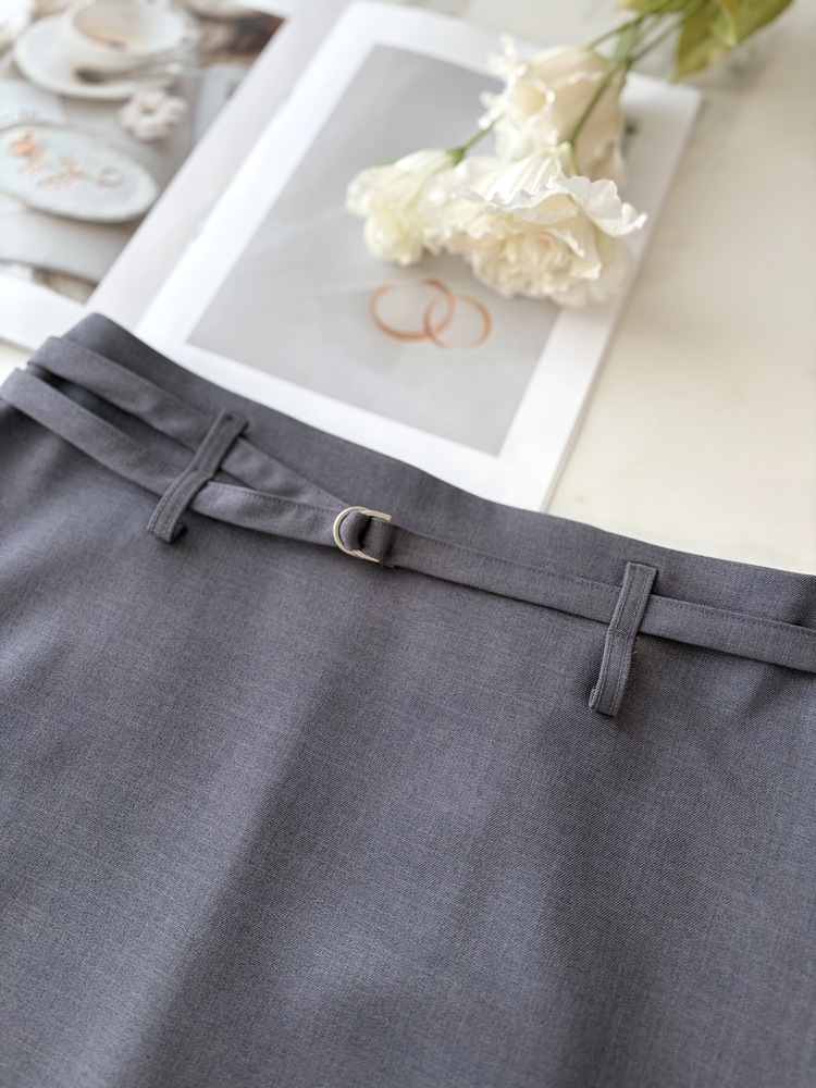 Colette Layered Belted Skirt (Charcoal)