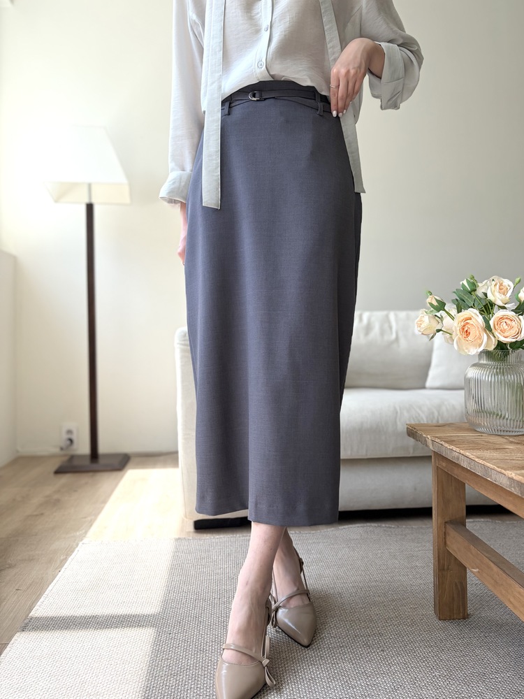 Colette Layered Belted Skirt (Charcoal)