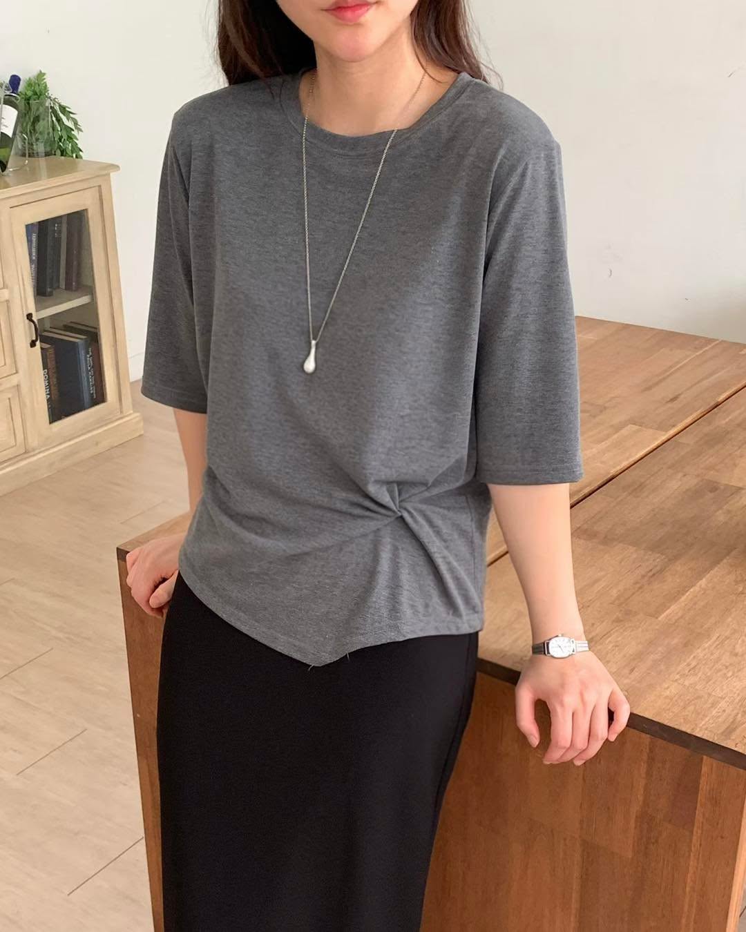 皺褶短袖 Tee