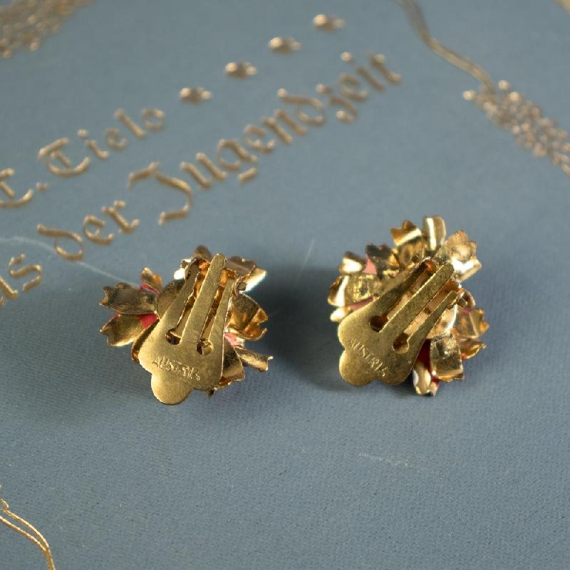 C.a. 1950-60s Handpainted Austrian Floral Clip Earrings (AC086)
