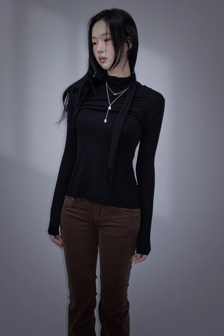 Cotton Tie-neck Long Sleeve