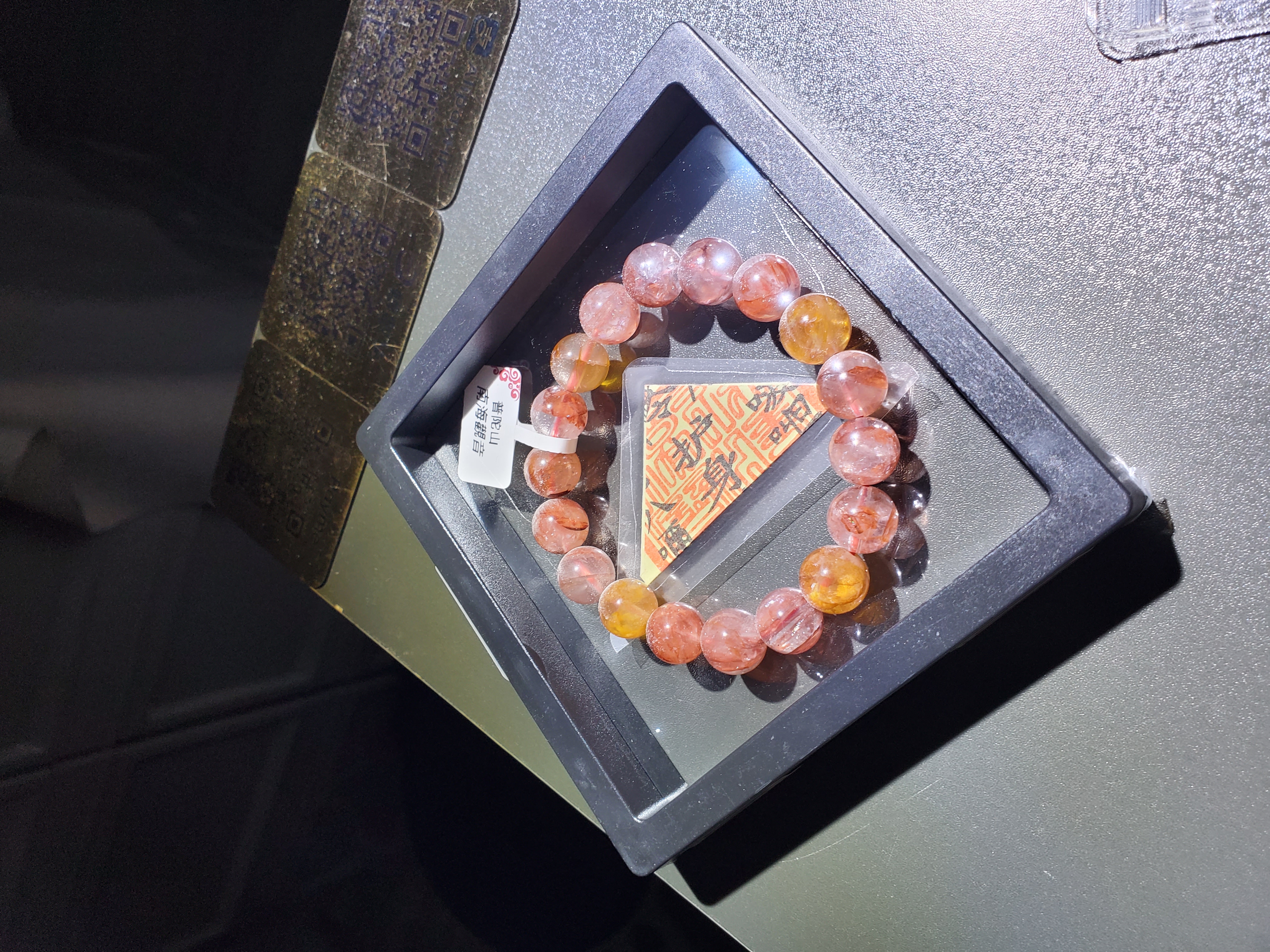 (已開光加持) 高質紅黃膠花水晶手串 11.5+mm (No.PUT794)