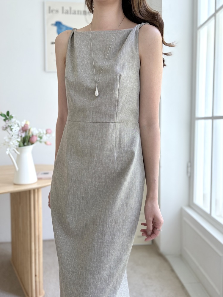Linen Blend Twisted Strap Dress (Mocha)