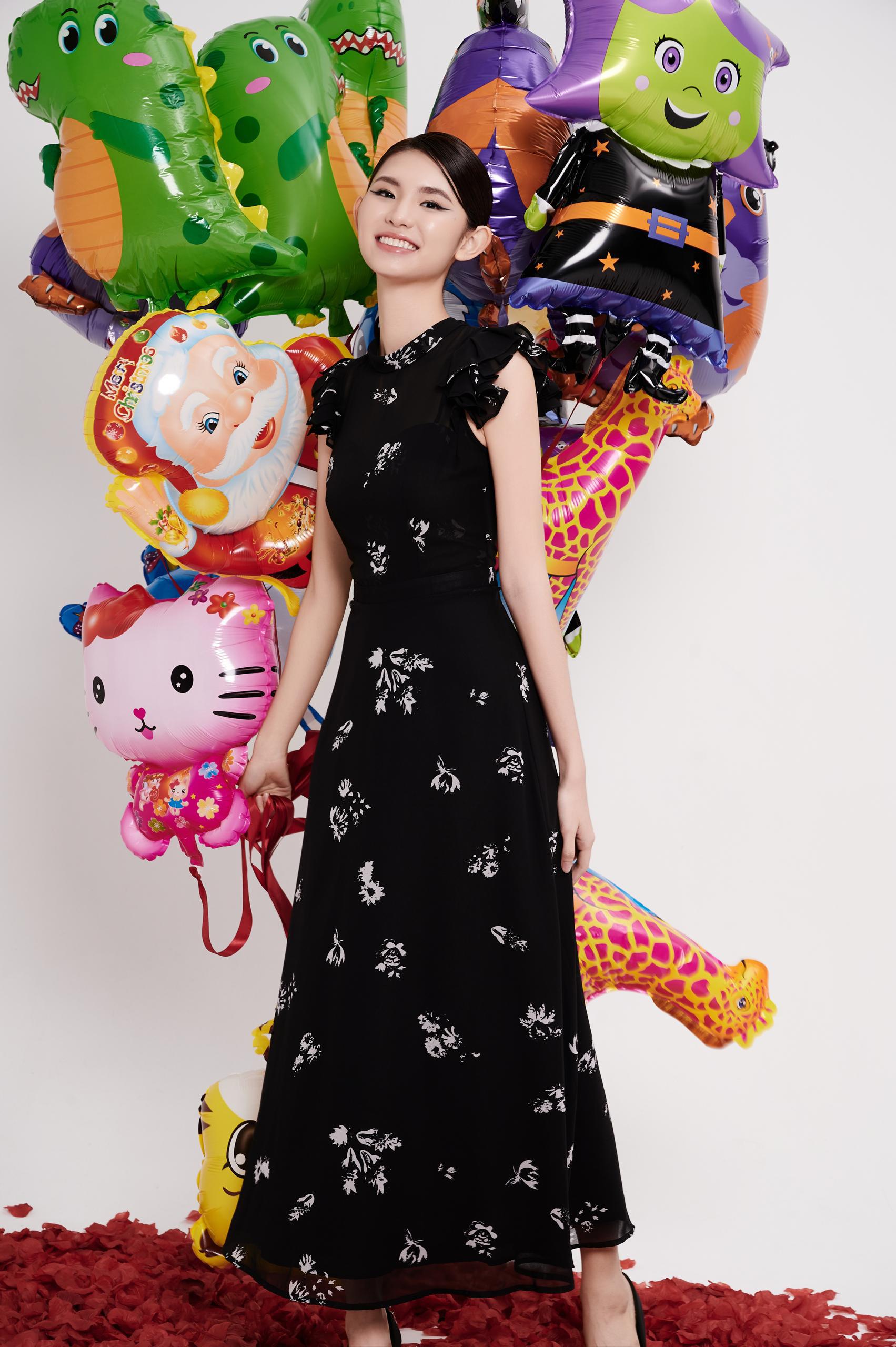 荷叶袖雪纺连身裙 2137