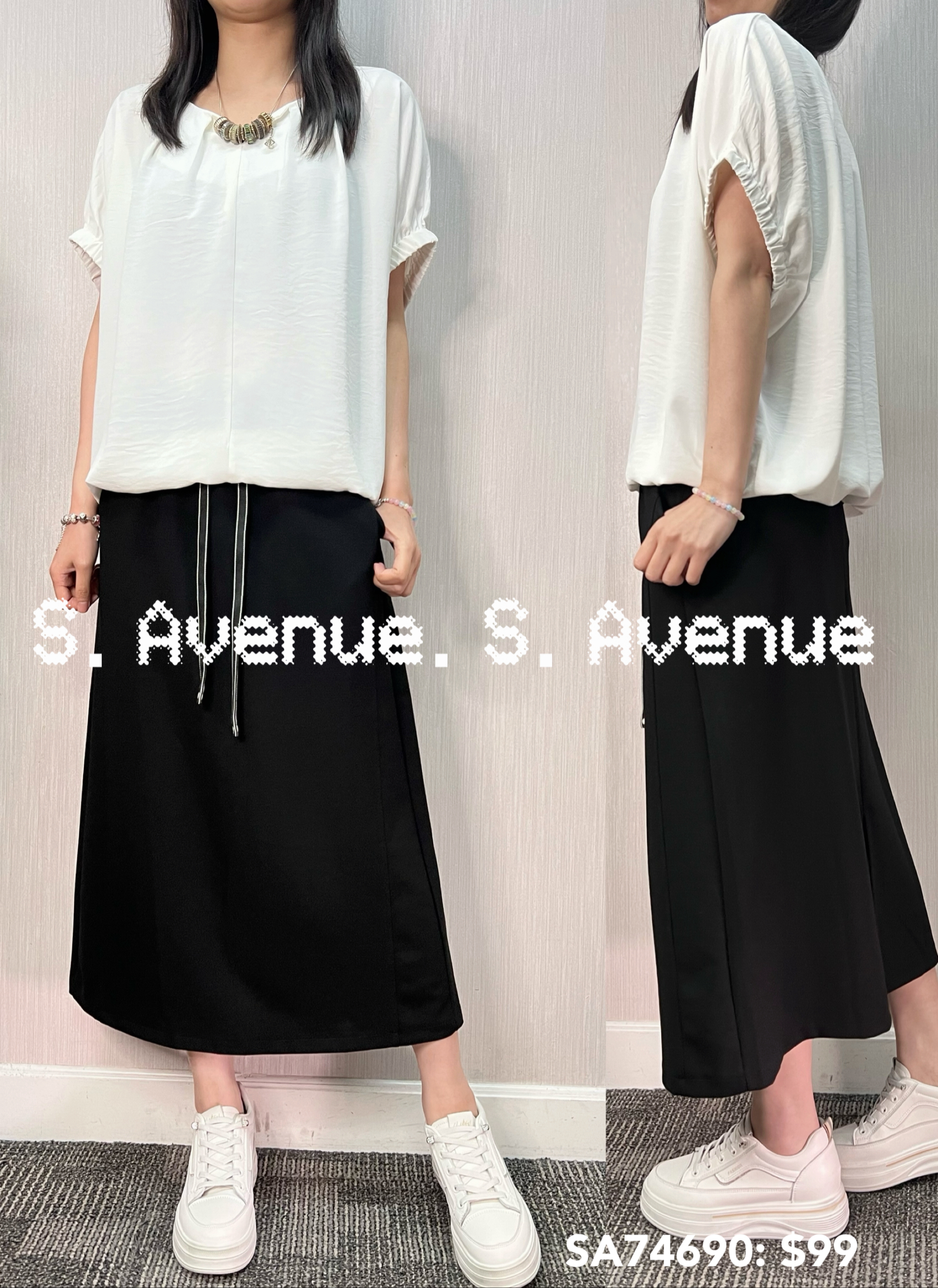 SA74690: 壓撍袖V領束腳雪紡top