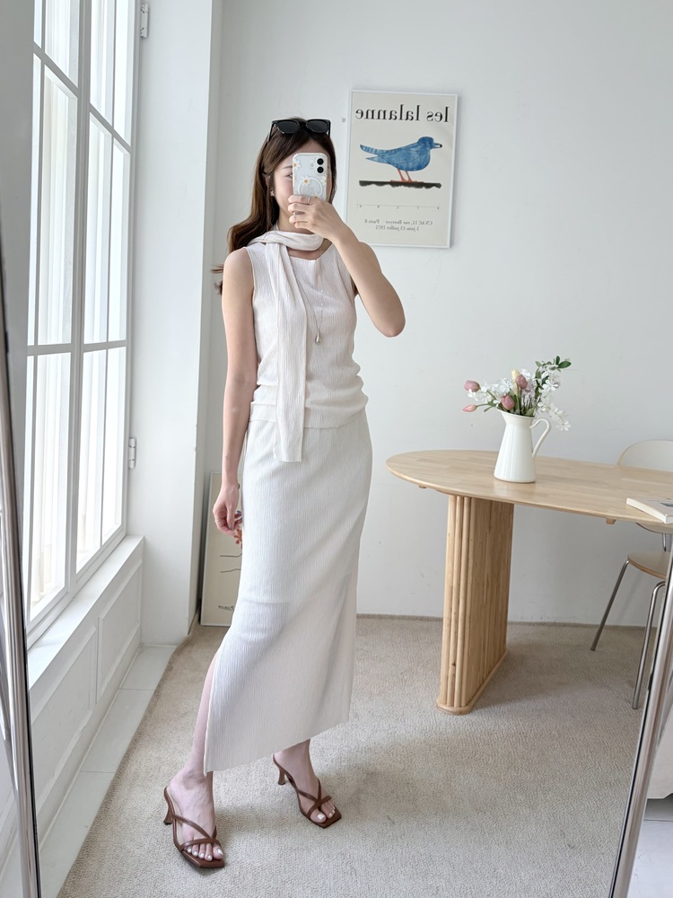 Summer Pleated Scarf Set (Ivory)