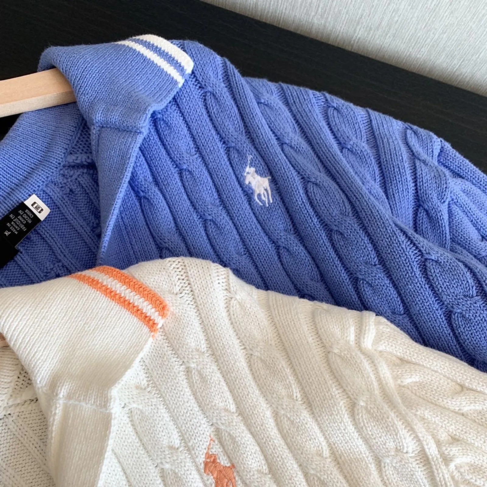 RL POLO 撞色Polo領麻花辮上衣