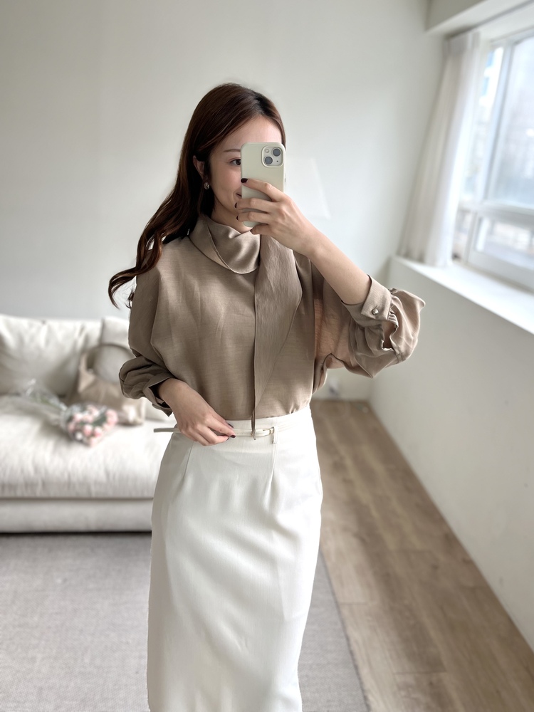 Scarf-Tie Elegance Blouse (Brown)