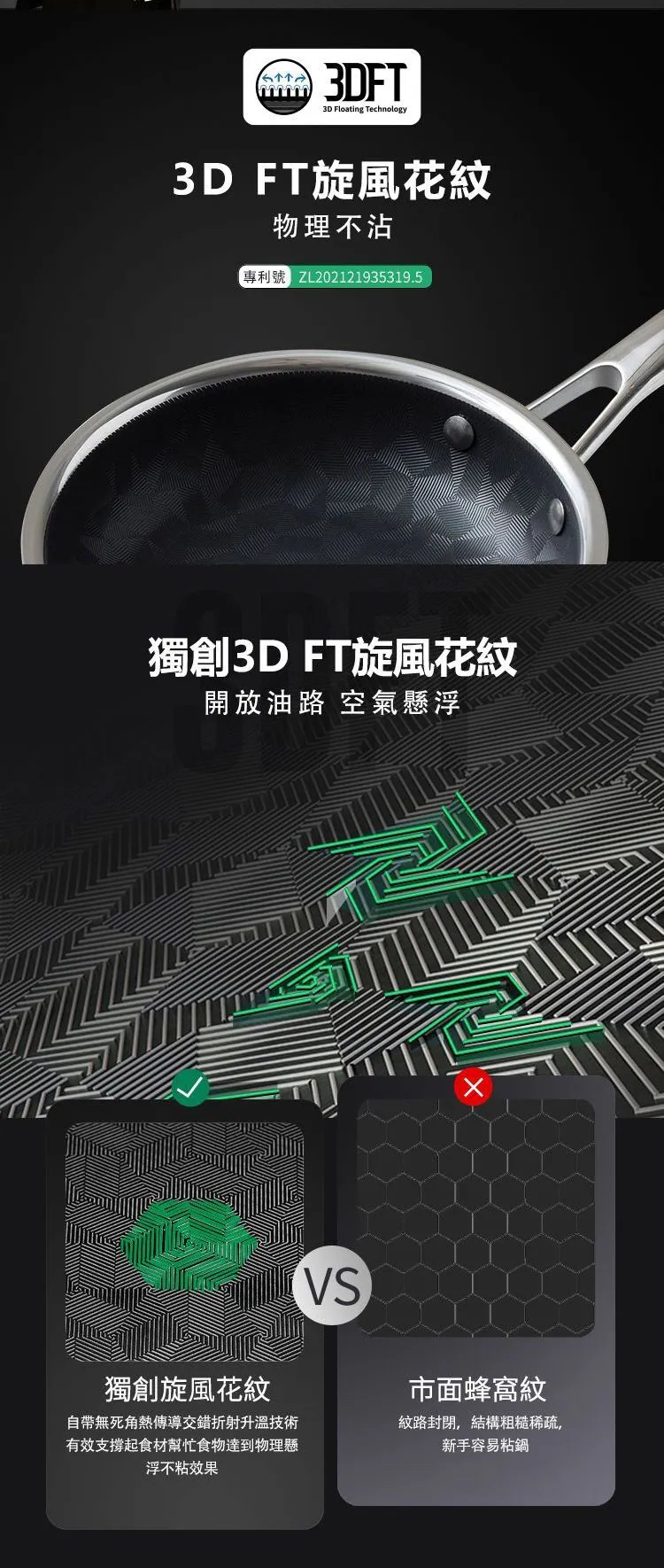 FP系列  WBKᴺ - 藍鑽陶瓷304不鏽鋼旋風花紋平底煎鍋 (16/26/28厘米) #無蓋
