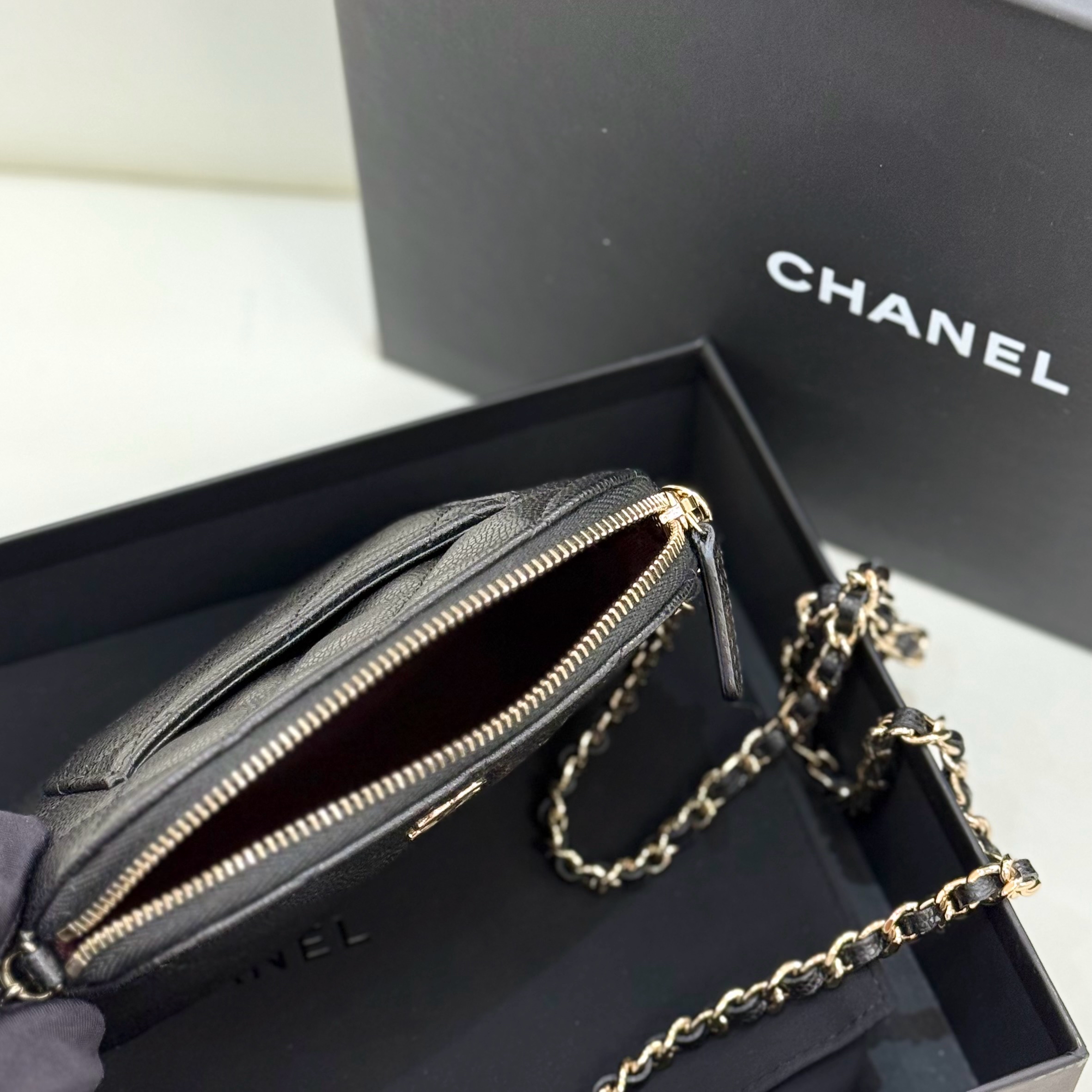 【預訂貨品】Full set👜芯片款 Chanel黑金荔枝牛皮mini貝殼包 