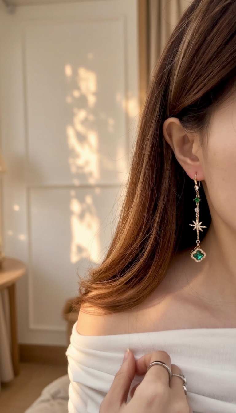 綠光星月鴛鴦耳環☪️