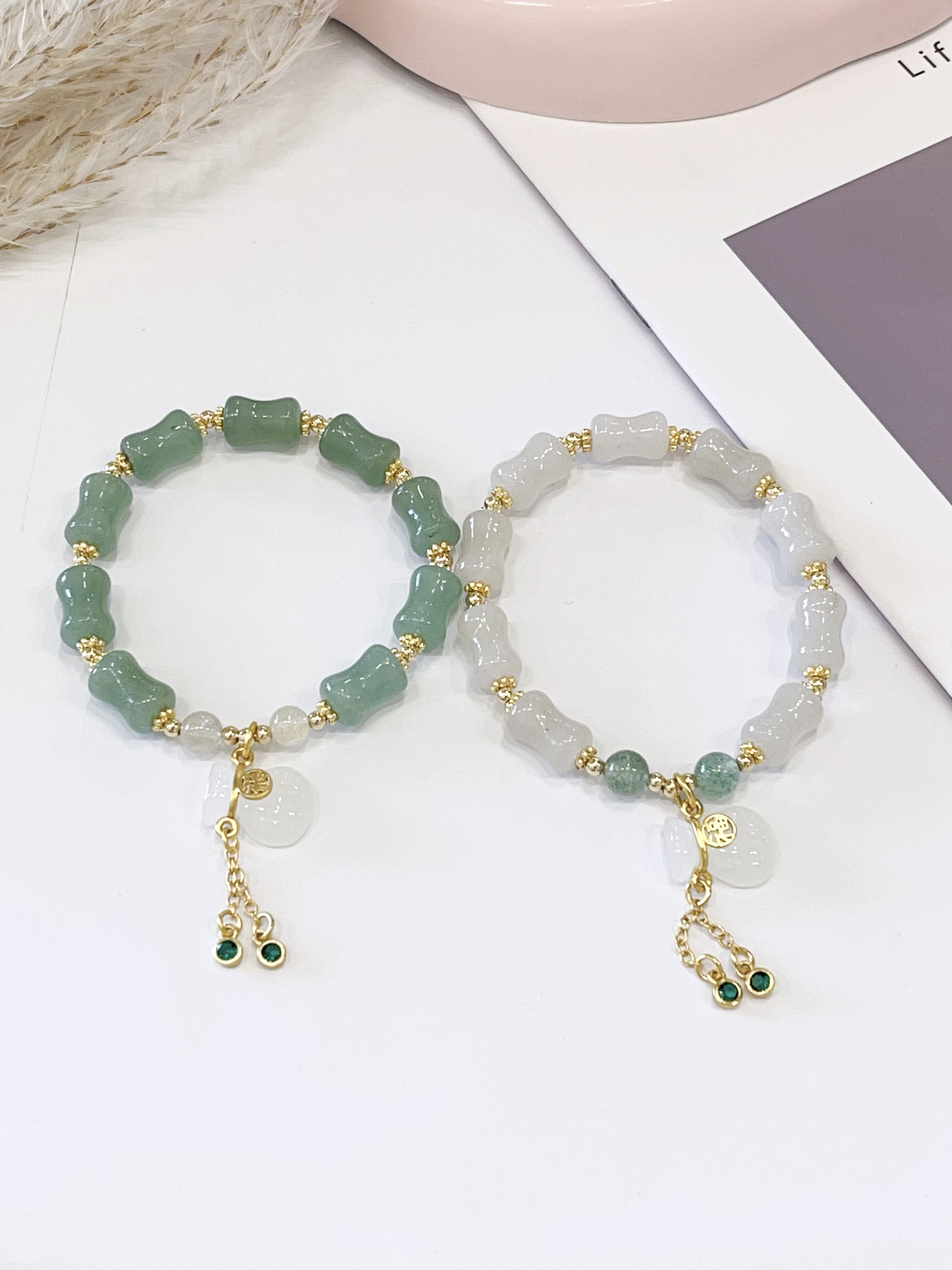 💚 东陵玉 × 金发晶 × 佘太翠手串 Aventurine, Golden Rutilated Quartz & Hetian Jade (Xi Tai Cui) | 7mm