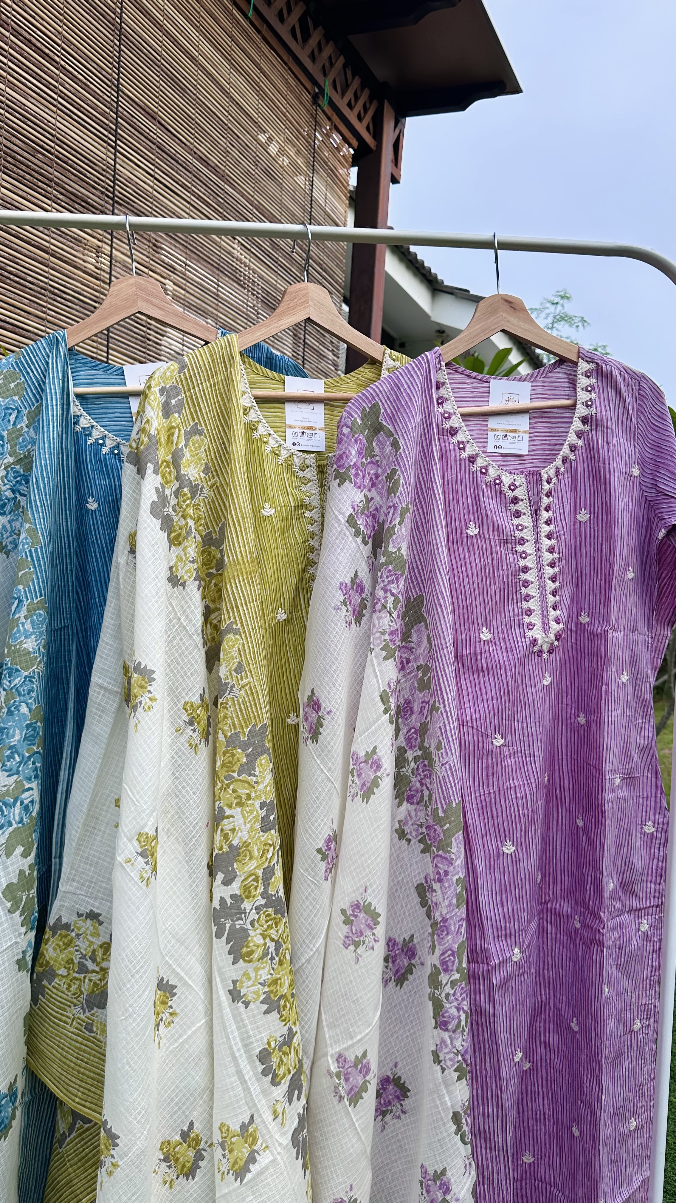 Light Purple Striped Embroidered Kurta Set