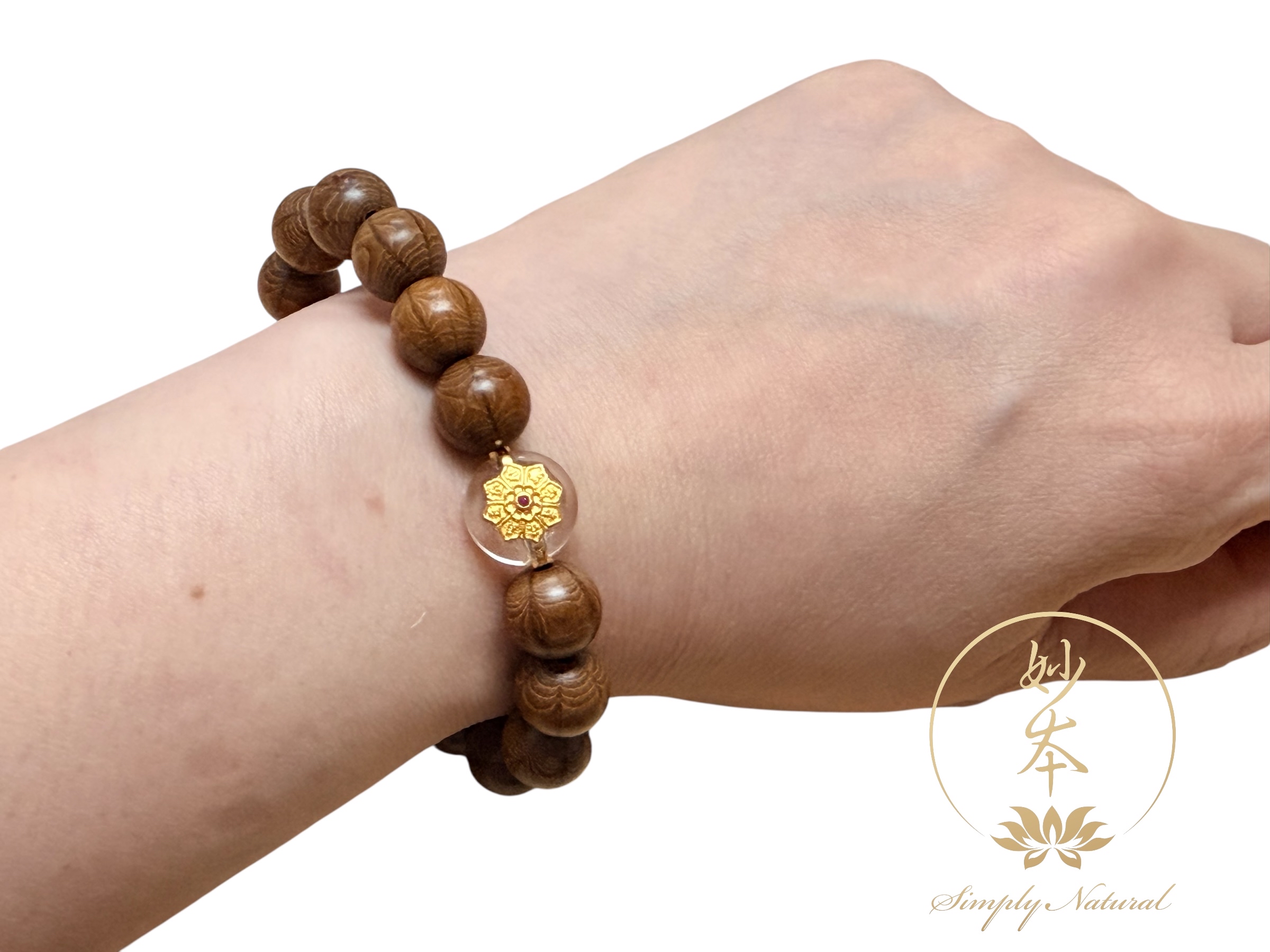 10mm 五台山六道木手串 配：金六字大明咒白水晶