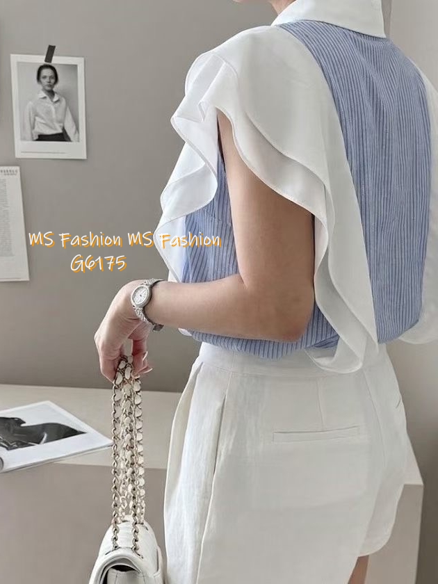 G6175 韓國🇰🇷高質條子ruffle恤