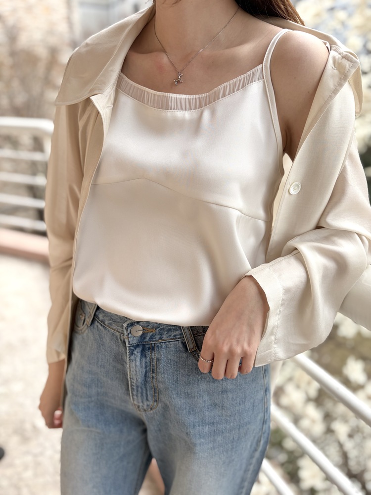 Silky Shirred Trim Camisole (Ivory)