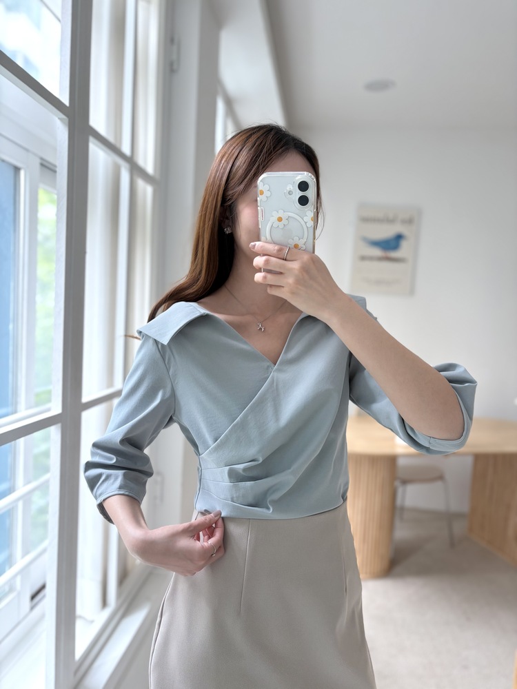 Camelia Wrap Collar Blouse (Blue)