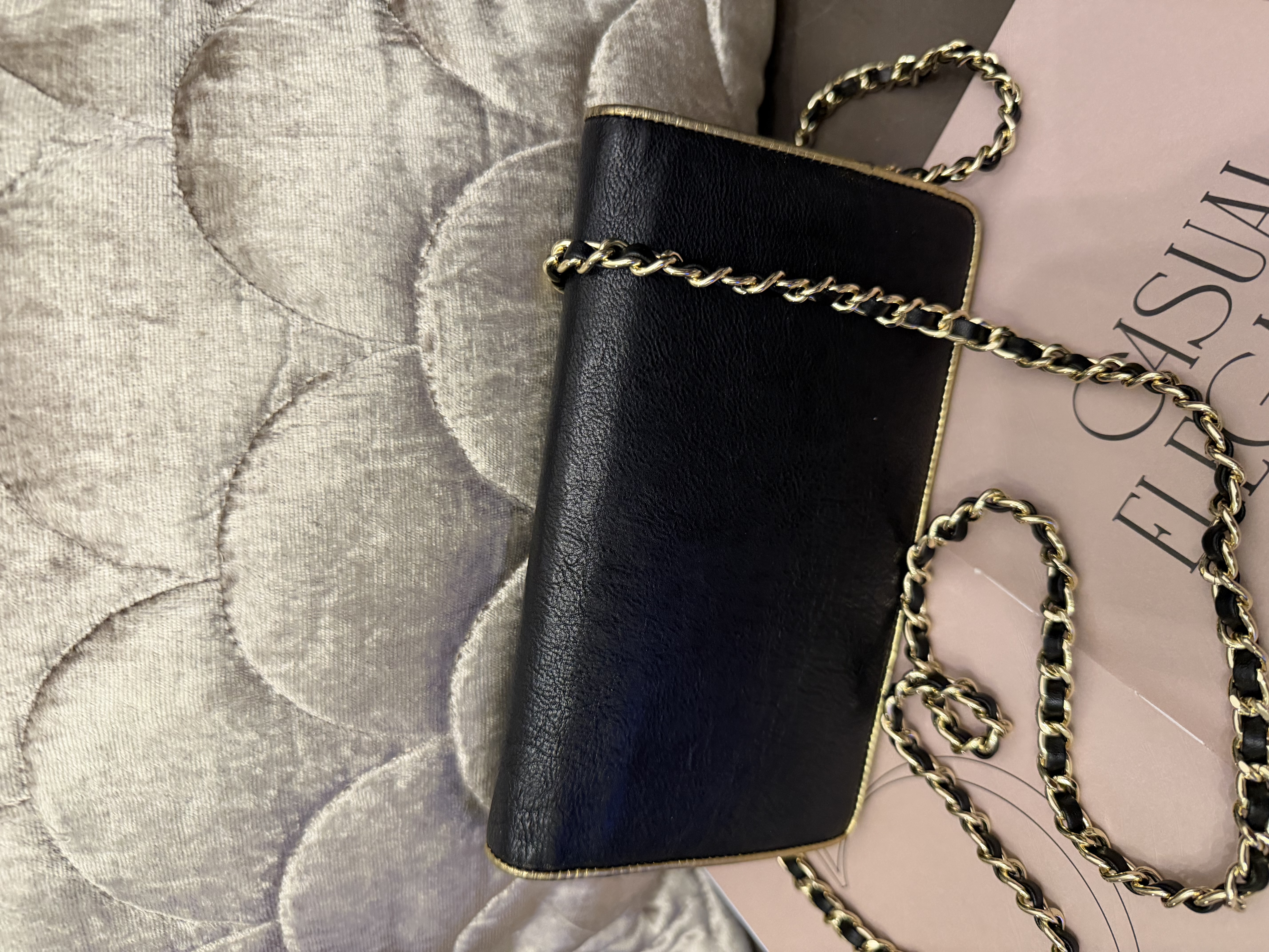 Chanel black champagne gold long wallet