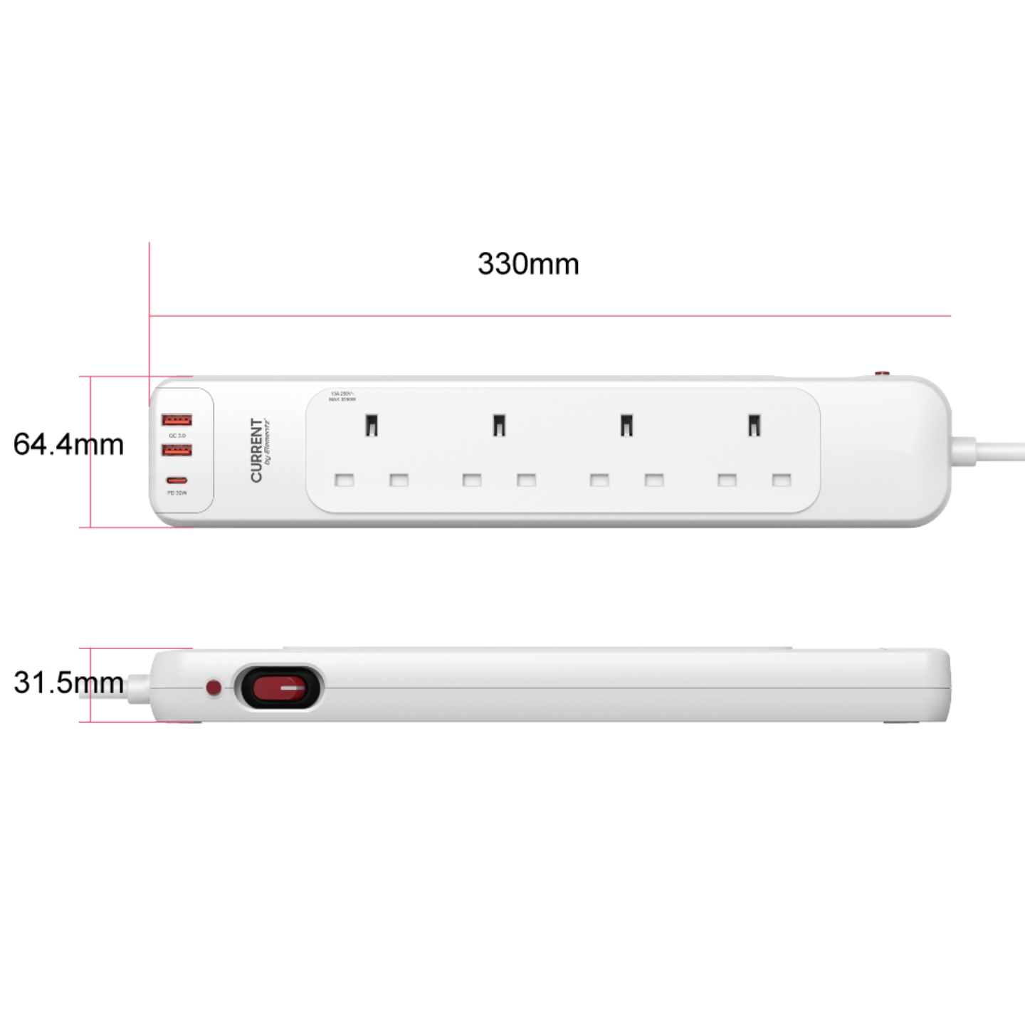Elementz - Power Strip 4位拖板 2A1C PD-30W Max / 6.5尺 | 排插 | PS-4S30