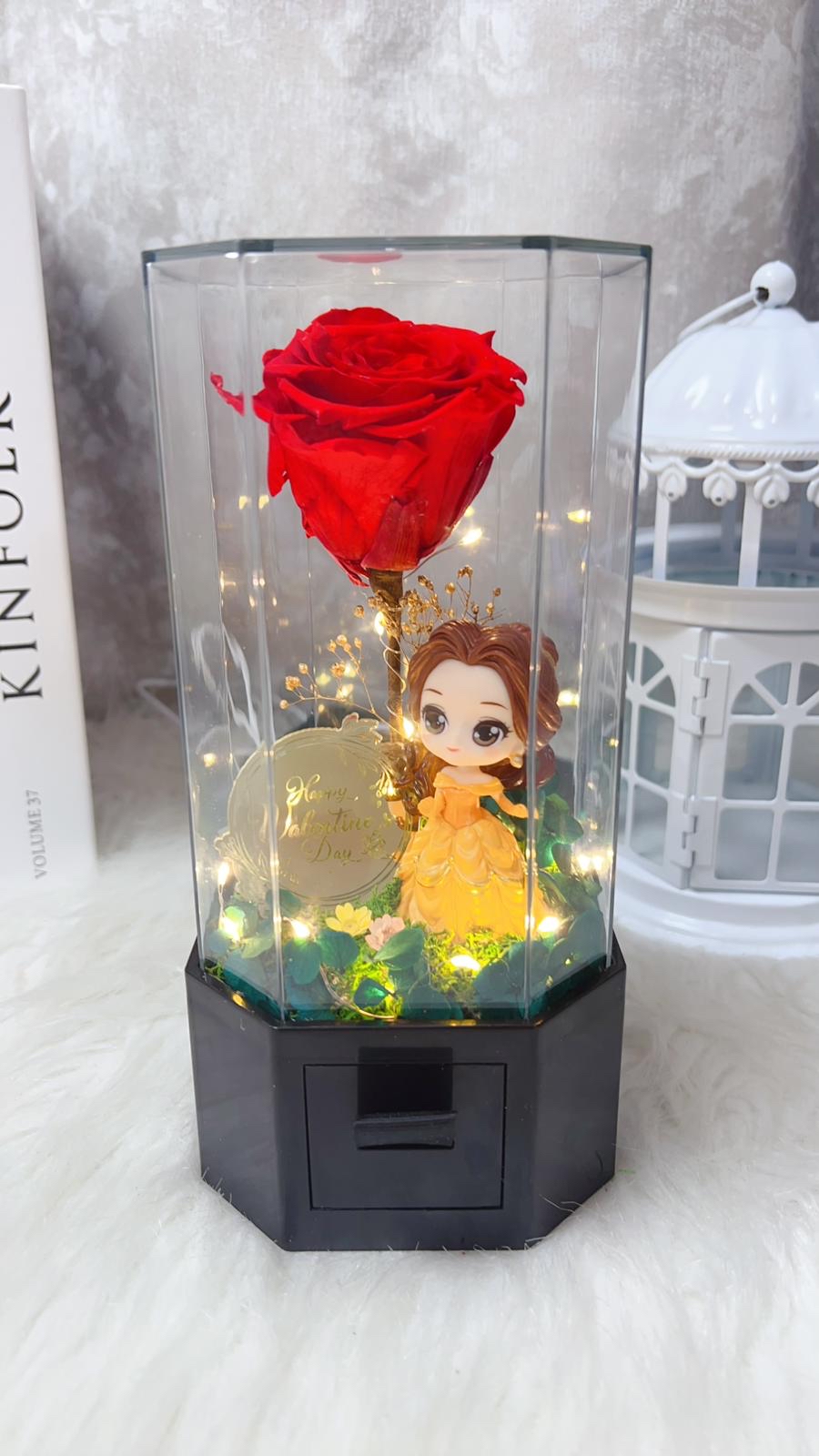 貝兒公主紅玫瑰永生花飾物花盒