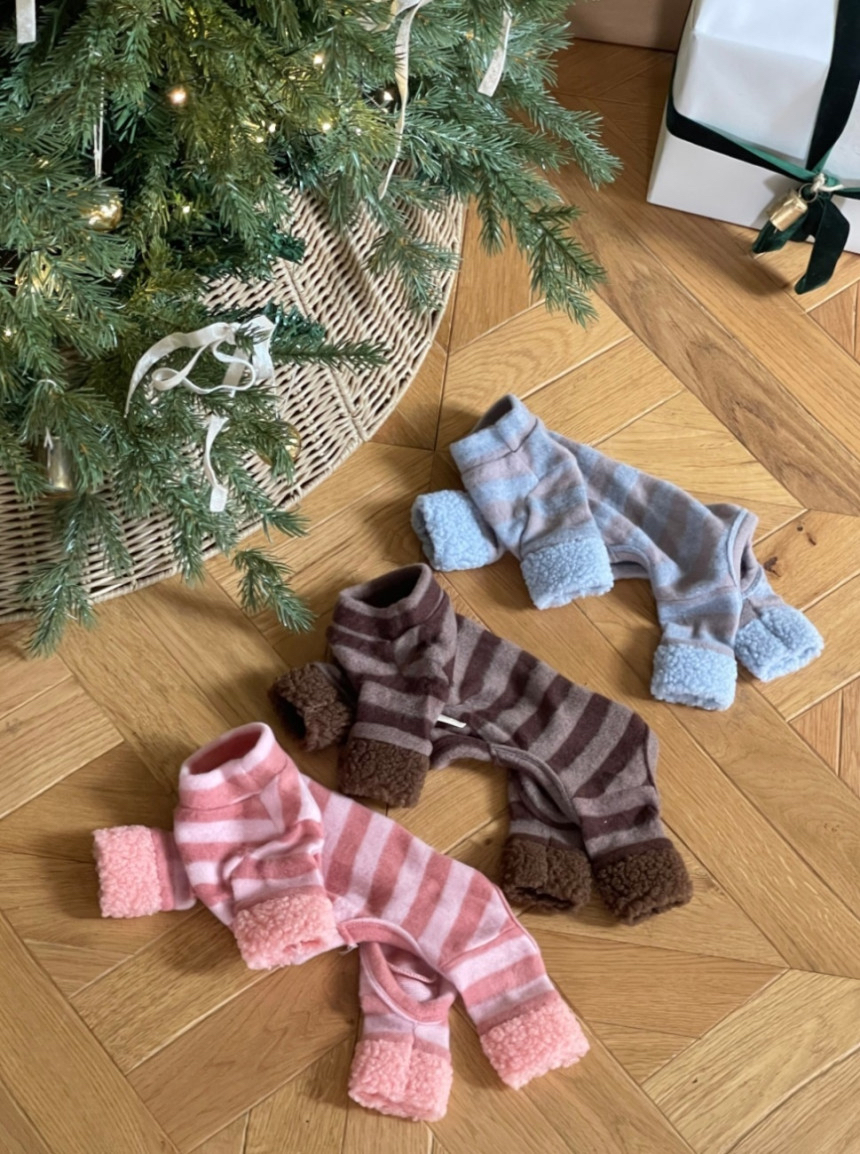 韓國 毛毛手袖 間條衫衫 / all in one 