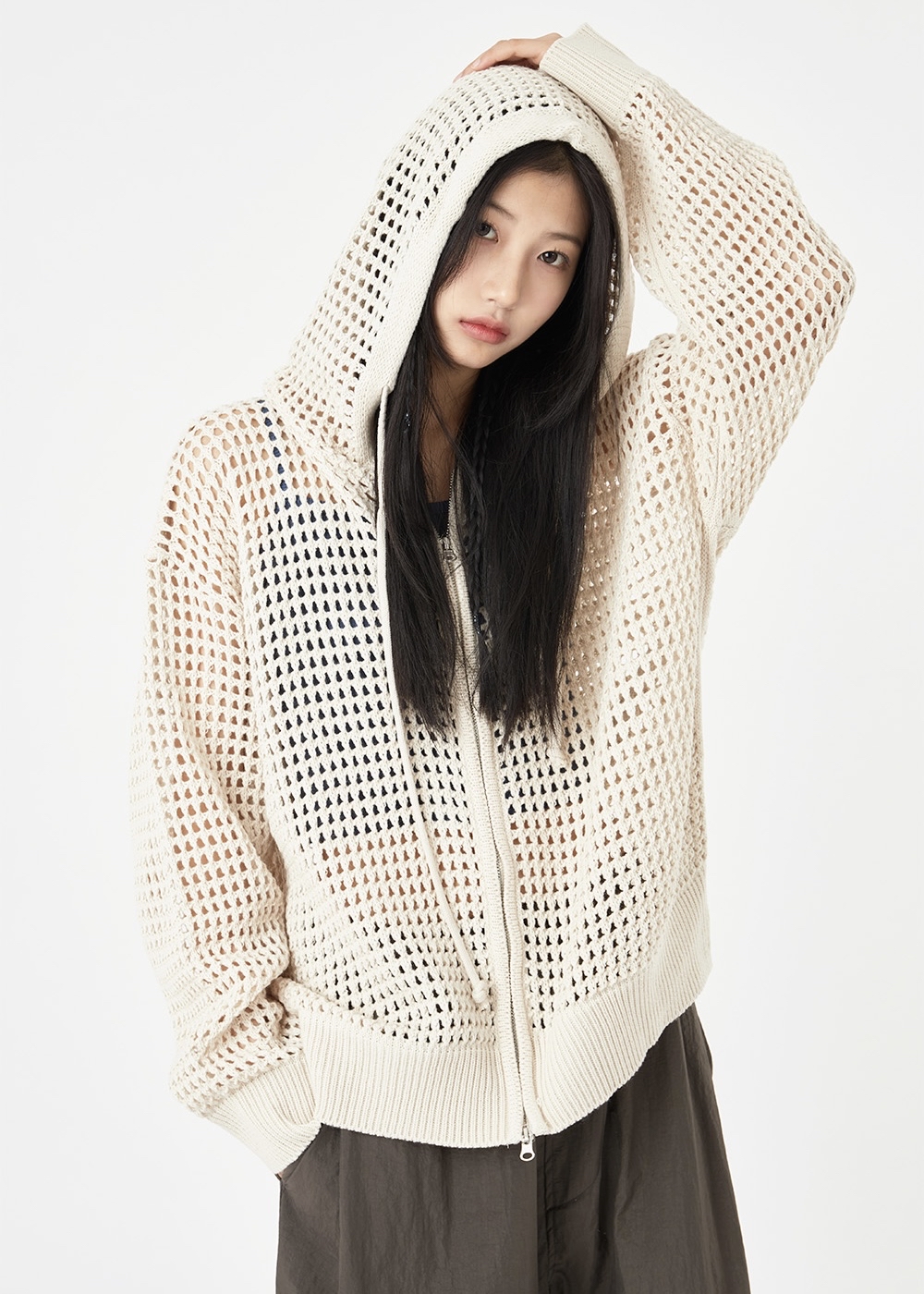 Mesh 2-Way Knit Hood Zip-up | YOUNI_SEOUL