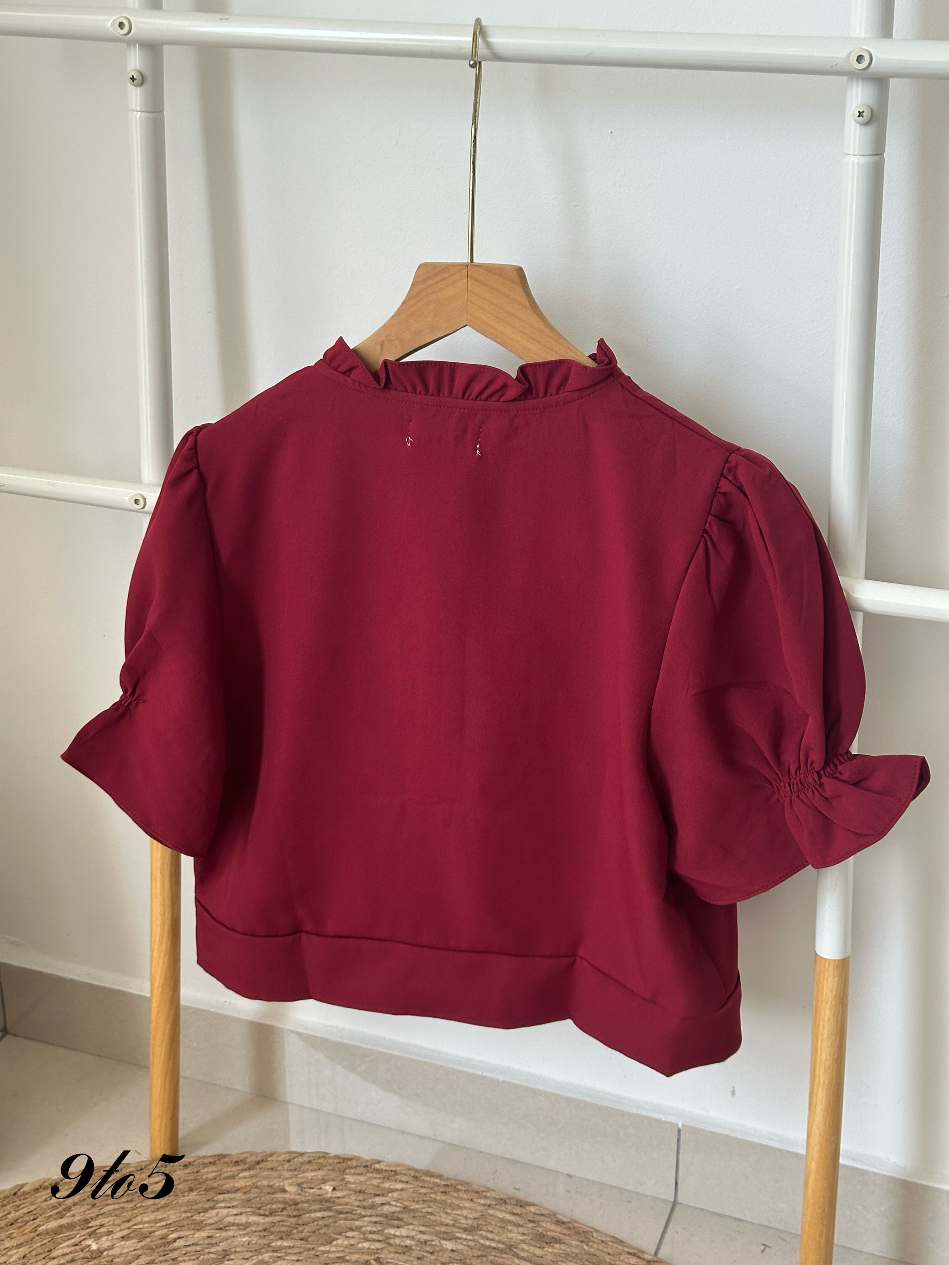 T3986 Puff Sleeve Ruffle Collar Top - 3 Colors 