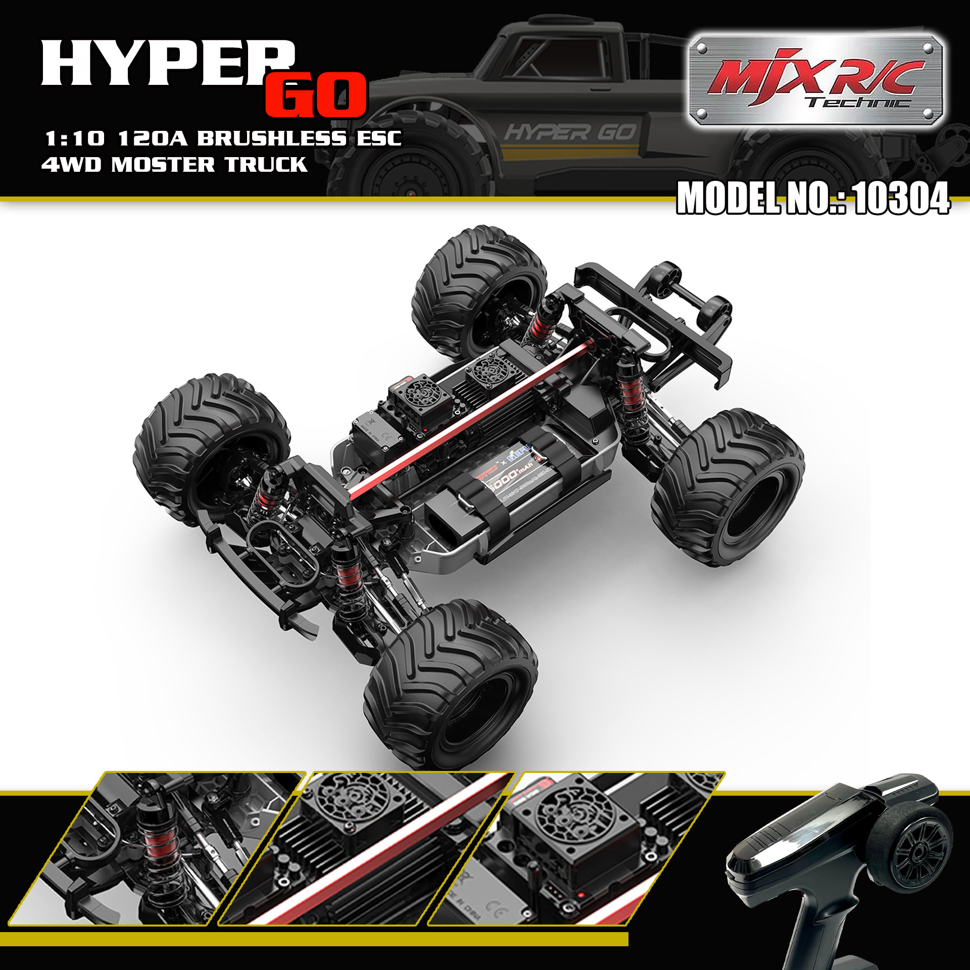 全新 美嘉欣 MJX R/C 1:10 10210 小怪獸 無刷大腳車 | 防翻尾輪 | 金屬齒輪 | 油壓避震 | 可用3S-4S電 | 最高速約80KM/H | 黑色