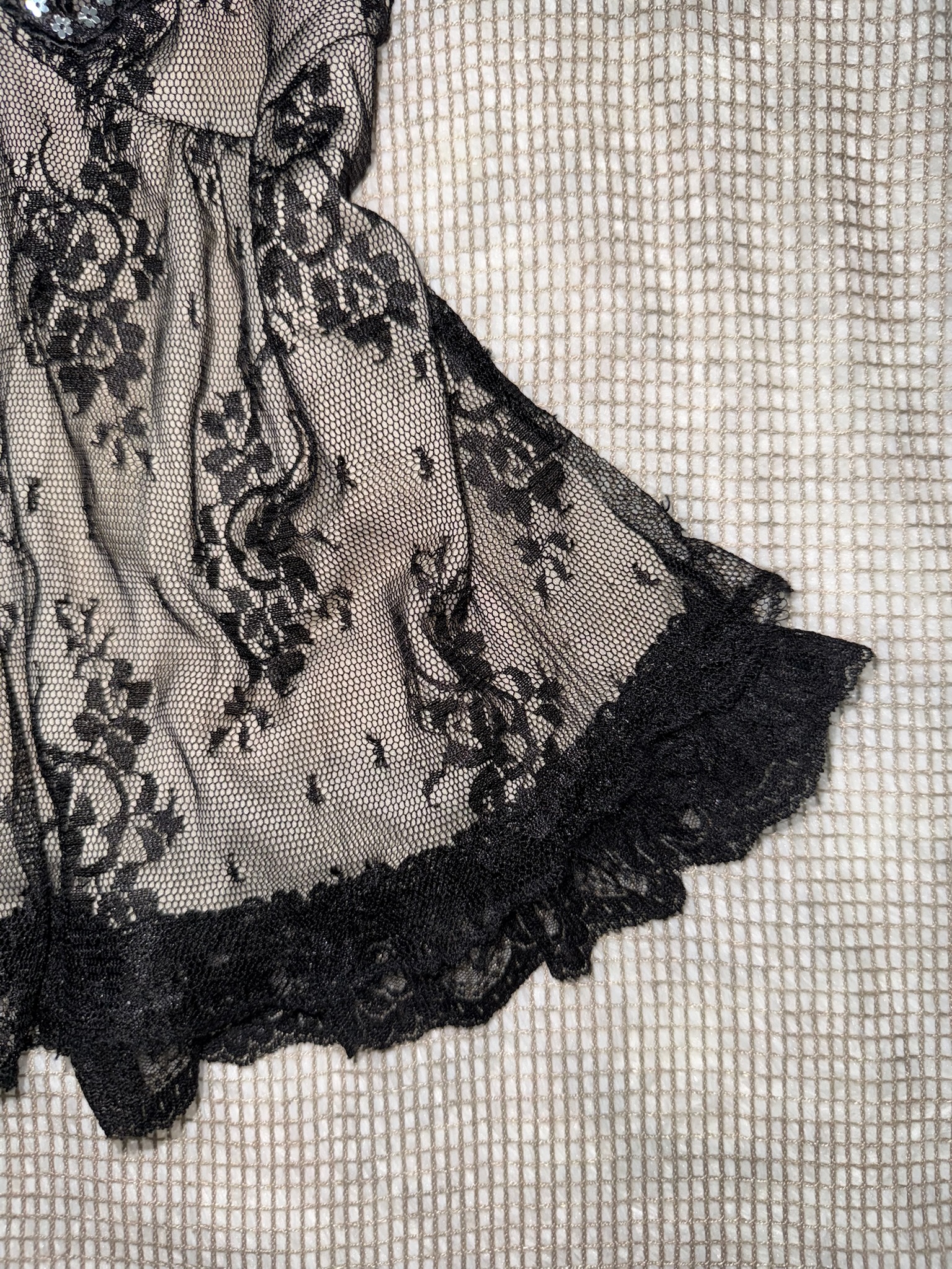 Sequin Butterfly Lace Cami with Ruffle Hem