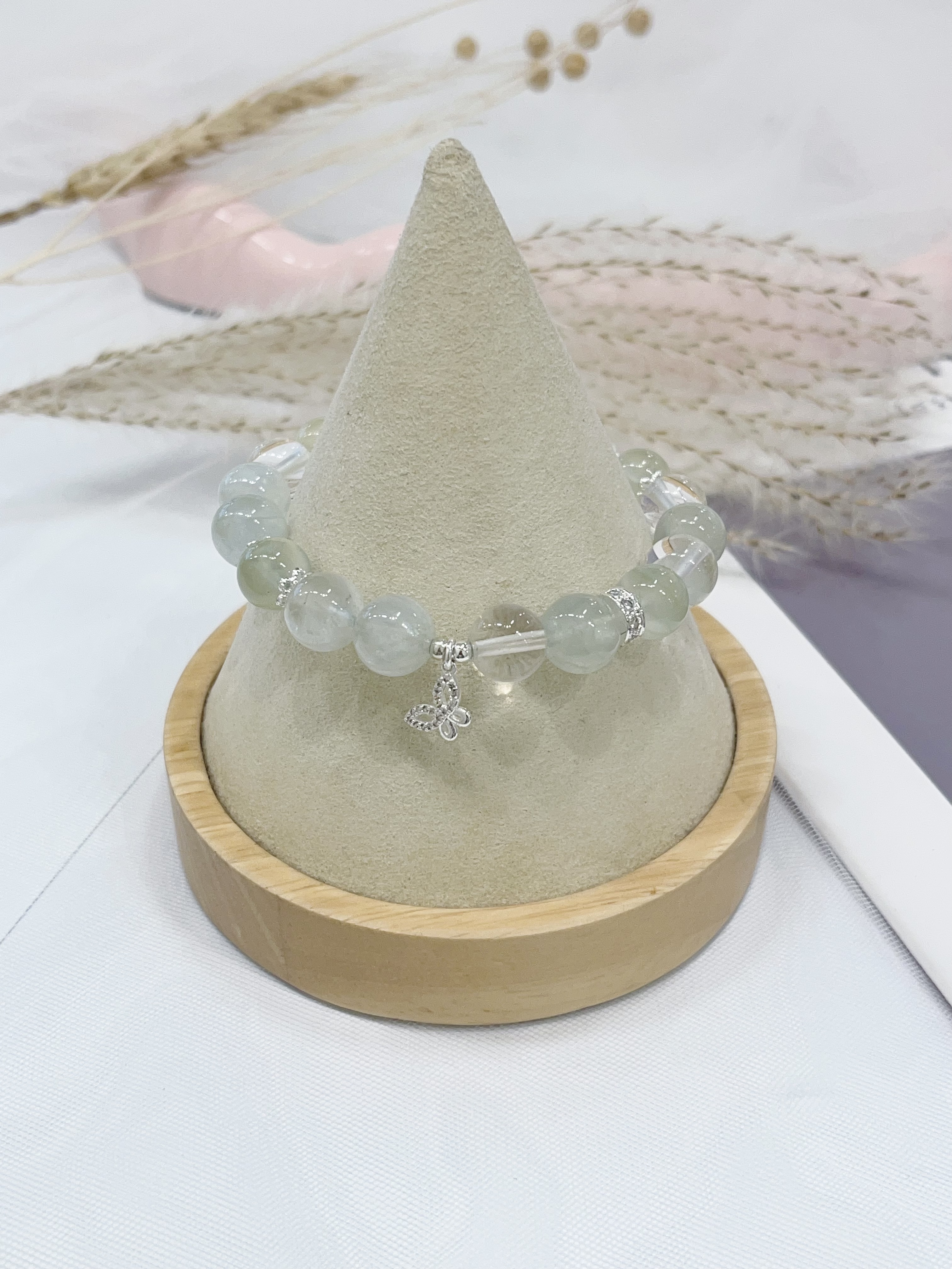 🍃 葡萄石 × 白水晶手串 Prehnite & Clear Quartz | 10mm