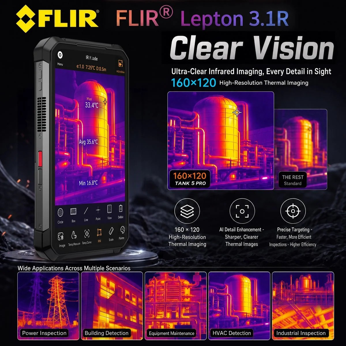 8849 / Unihertz TANK 5 Pro 5G | 6.73吋 AMOLED 120Hz 17600mAh 2K DLP投影儀 FLIR Lepton 3.1R 熱感 夜視 雷射測距 露營燈 警示燈 WiFi7 USB3.2 雙頻GPS eSim 三防 投影手機
