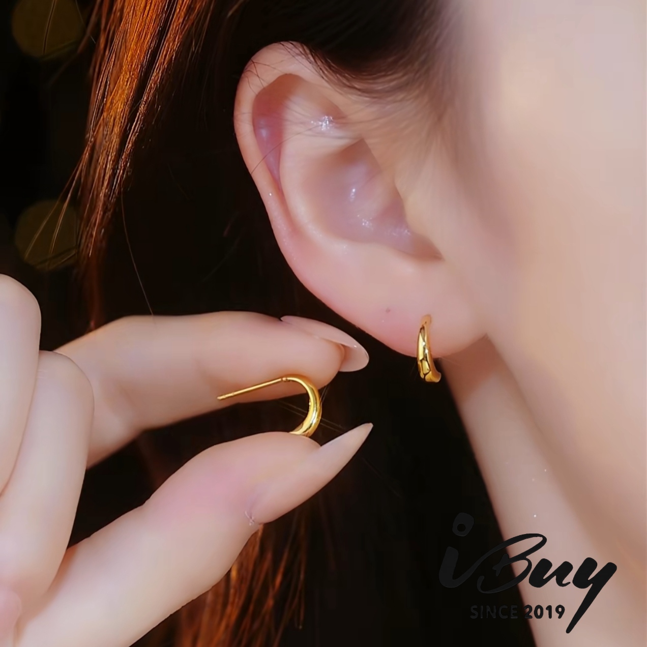 999 GOLD SMOOTH SEMI-CIRCLE EARSTUD 999 金 光身半圆耳钉