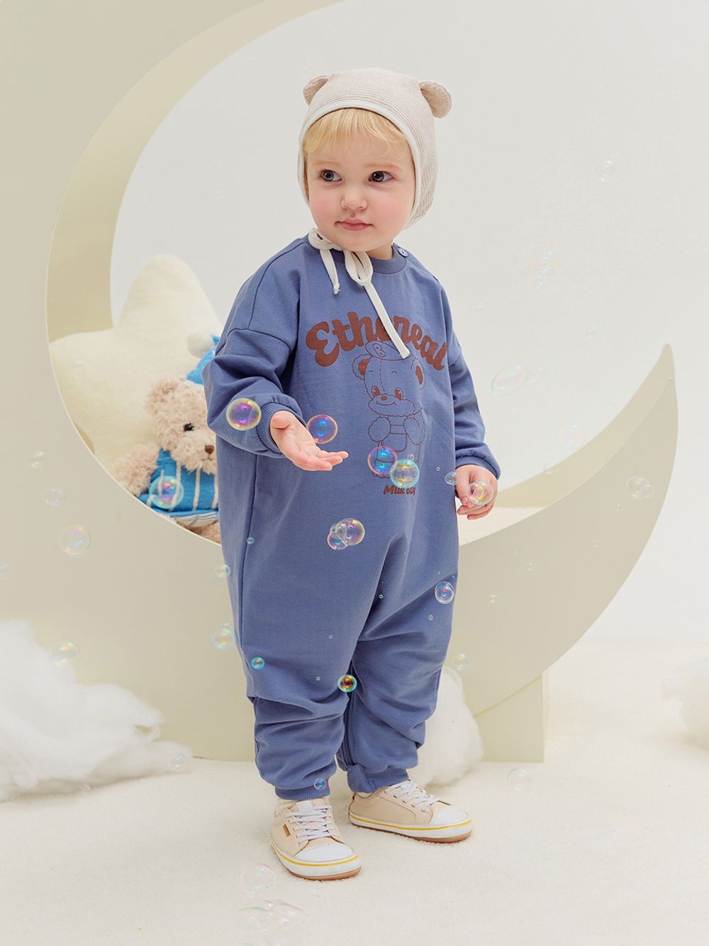 🍁預訂 韓國直送🍁🇰🇷Milk Baby兩色小熊字母印花寬鬆長袖連身服